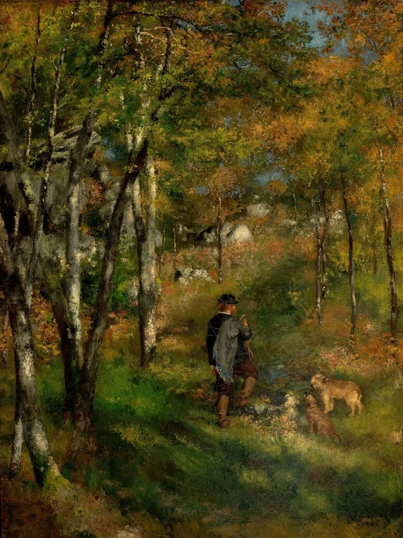 Jules Le Coeur And His Dogs In The Forest Of Fontainebleau Wall Art by Pierre-Auguste Renoir - Canvas Print