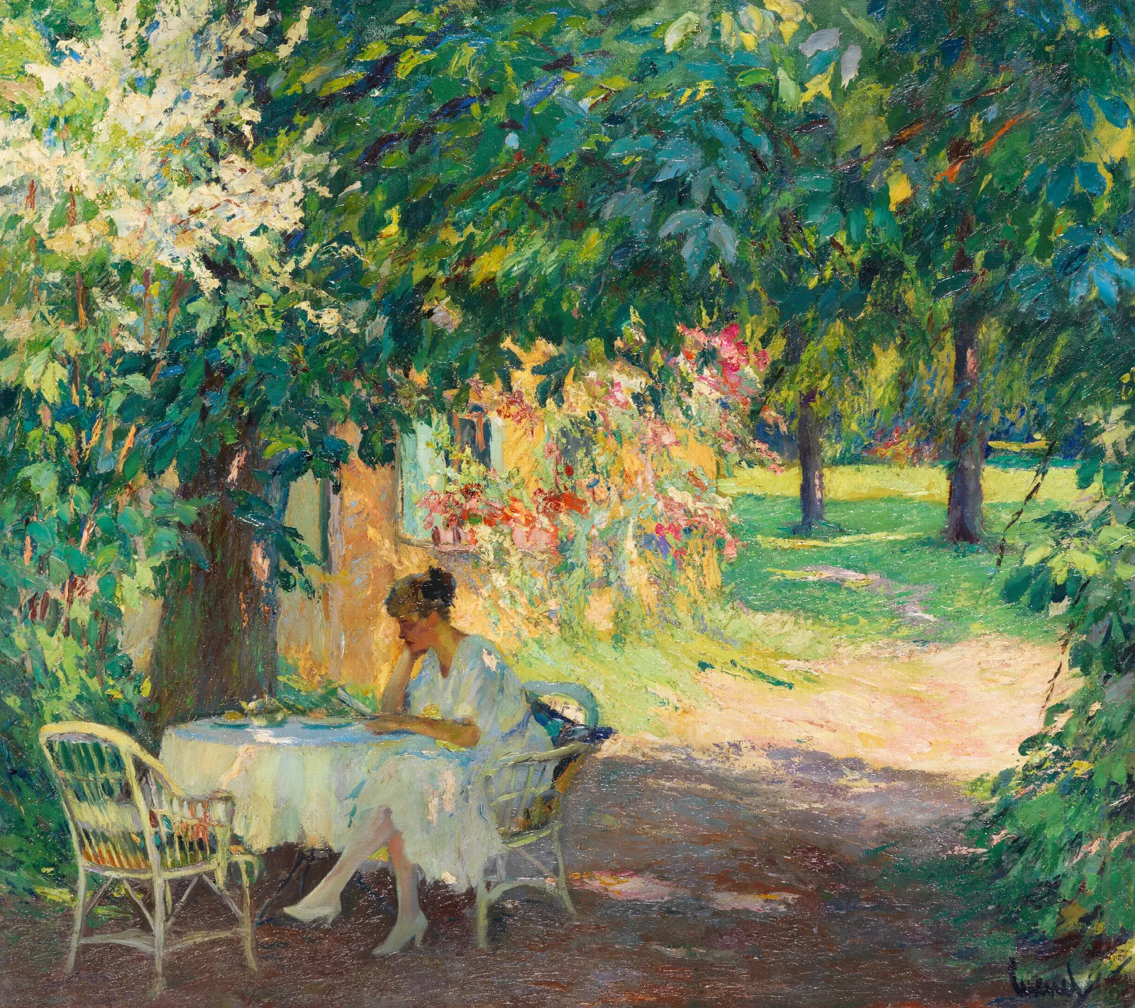 Summer In The Garden Of The Artists Villa On Lake Starnberg Wall Art by Edward Cucuel - Canvas Print