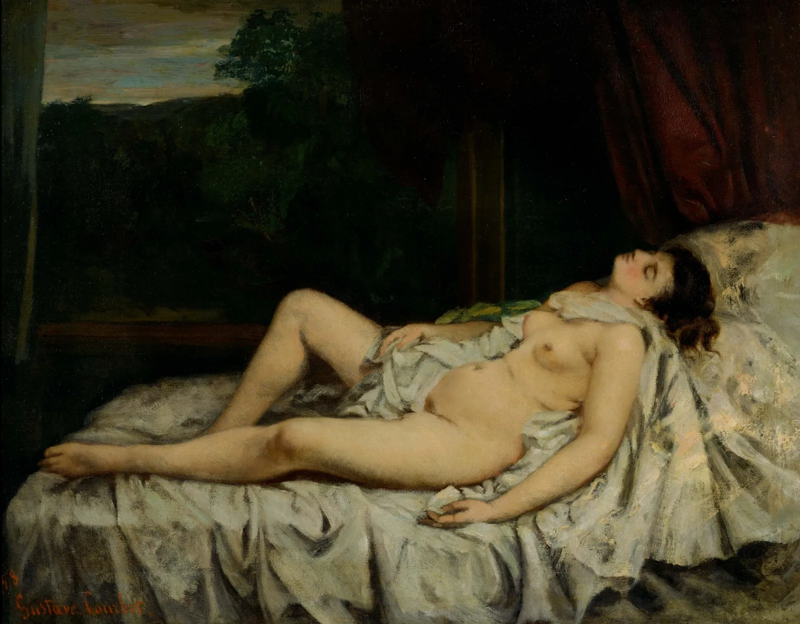 Sleeping Nude Wall Art by Gustave Courbet - Canvas Print