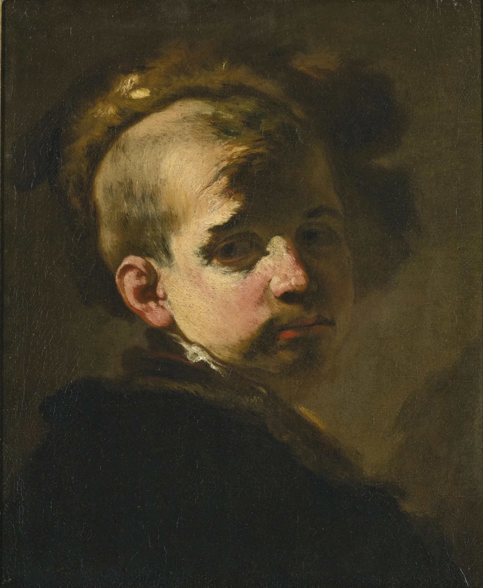 Portrait Of A Boy In A Fur Hat Wall Art by Luca Giordano - Canvas Print