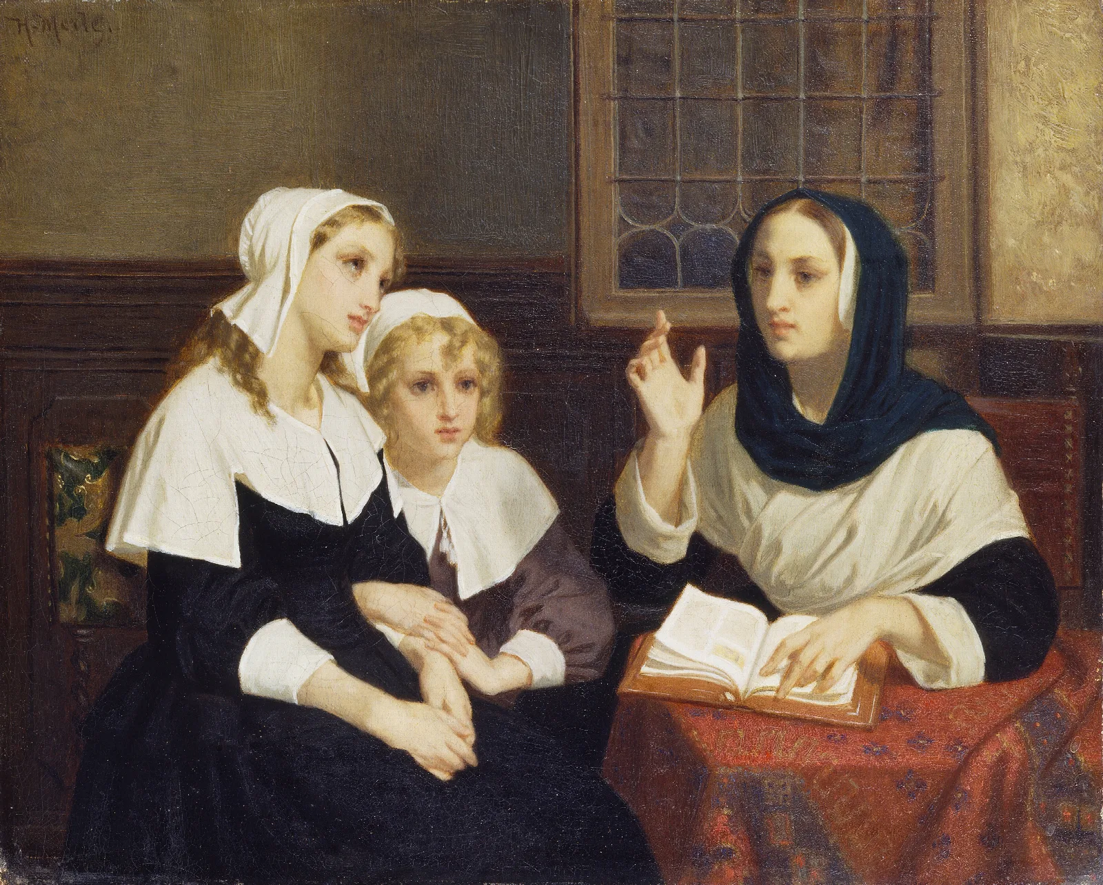 Reading The Bible Wall Art by Hugues Merle - Canvas Print