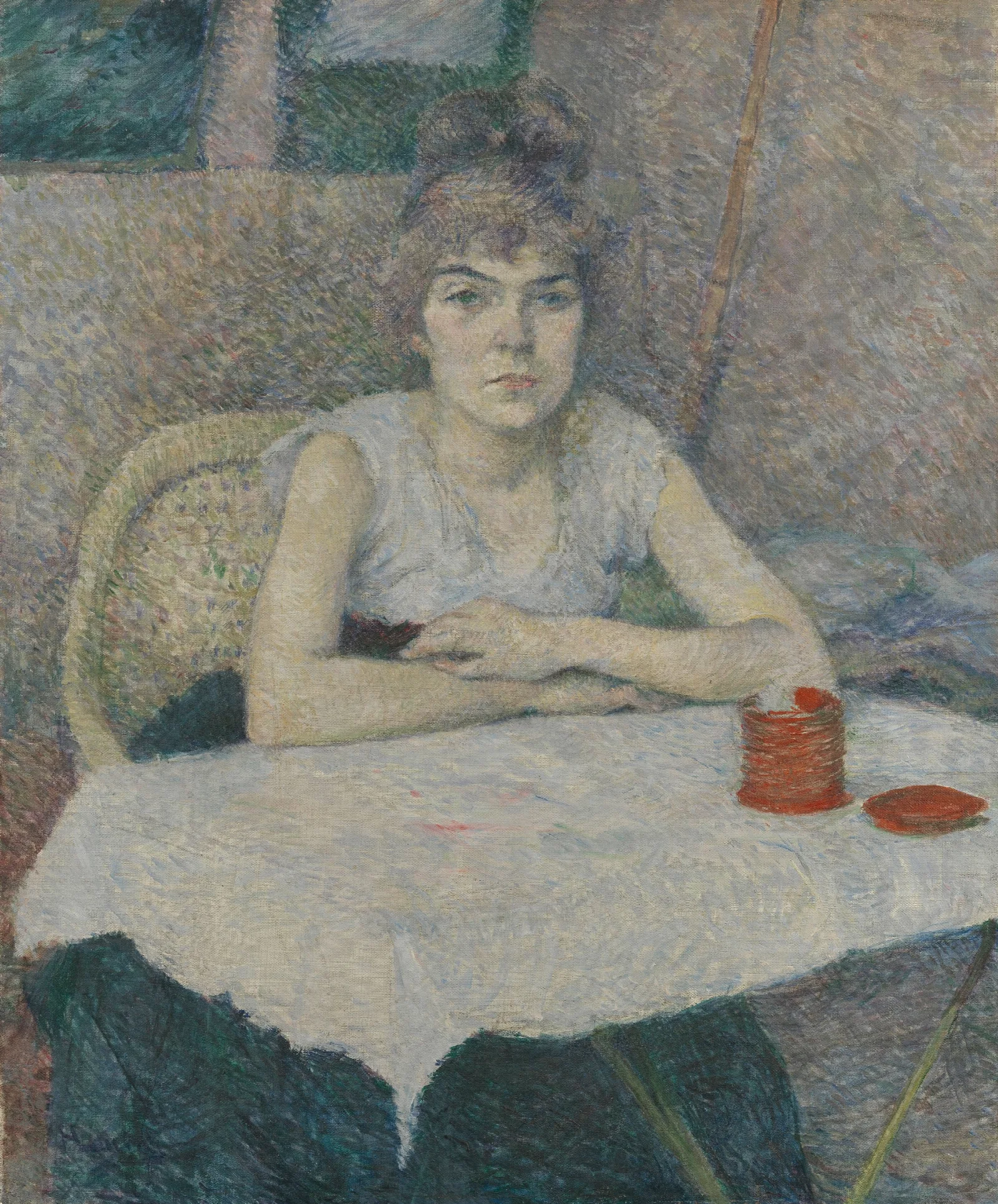 Young Woman At A Table Poudre De Riz Wall Art by Henri de Toulouse-Lautrec - Canvas Print