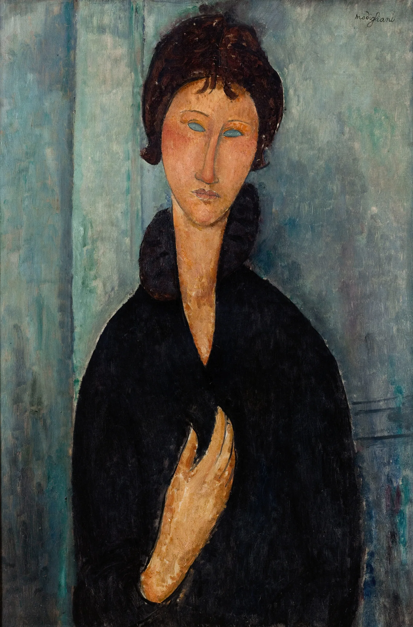 Femme Aux Yeux Bleus Wall Art by Amedeo Modigliani - Canvas Print