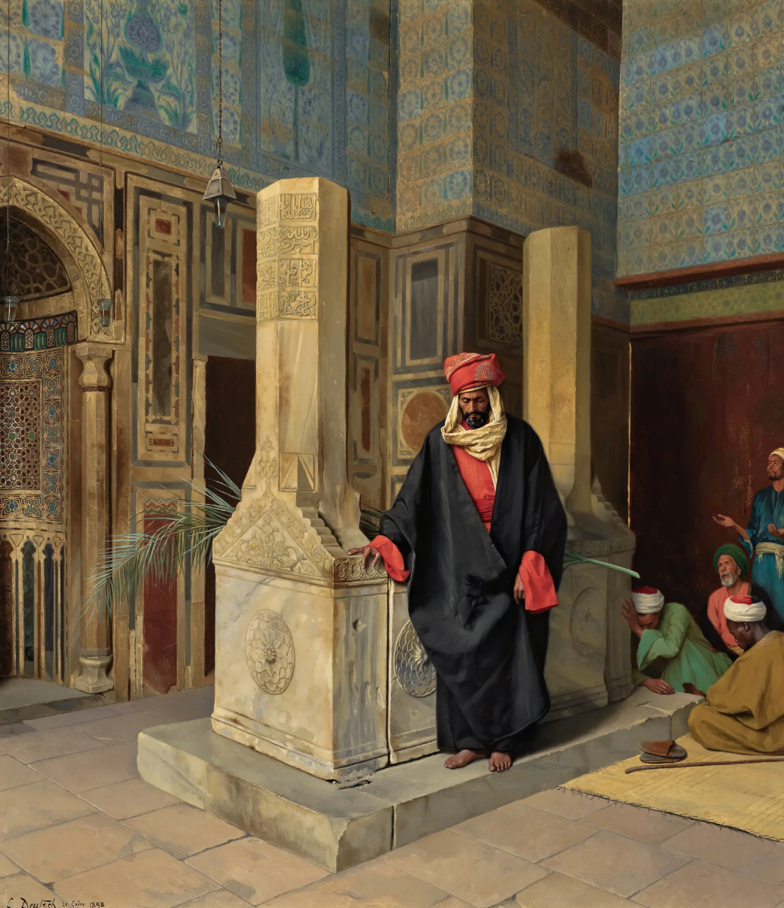 Praying In The Blue Mosque Cairo Wall Art by Ludwig Deutsch - Canvas Print