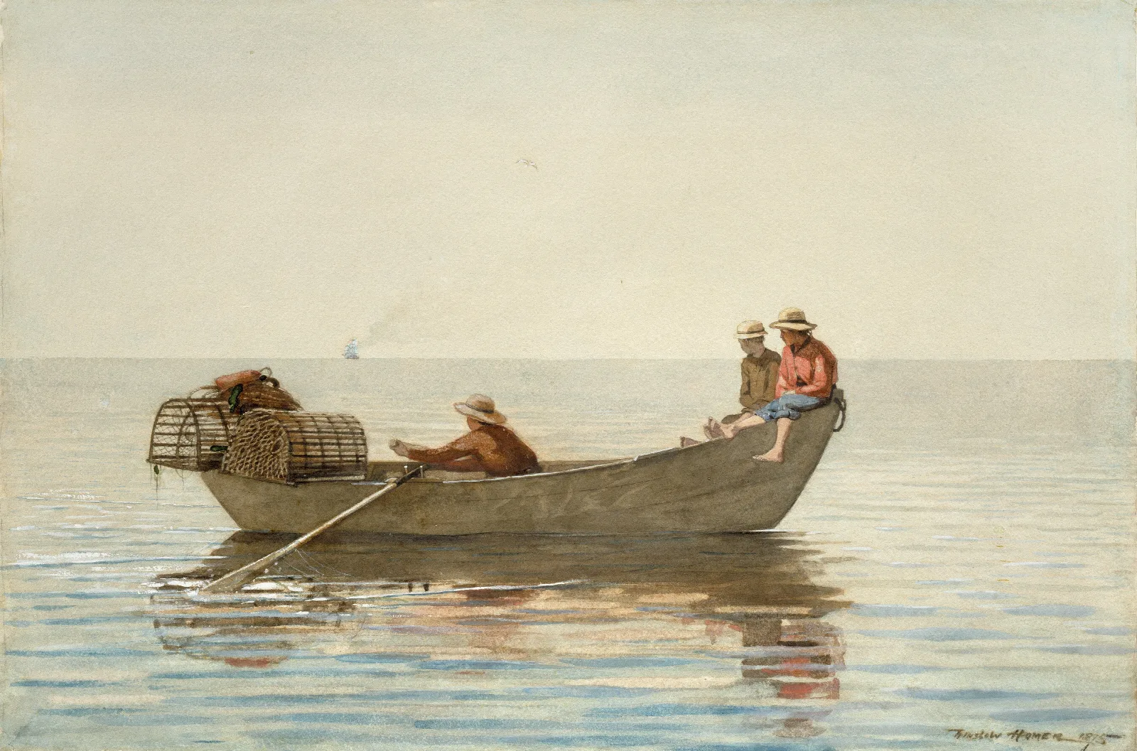 Three Boys In A Dory With Lobster Pots Wall Art by Winslow Homer - Canvas Print