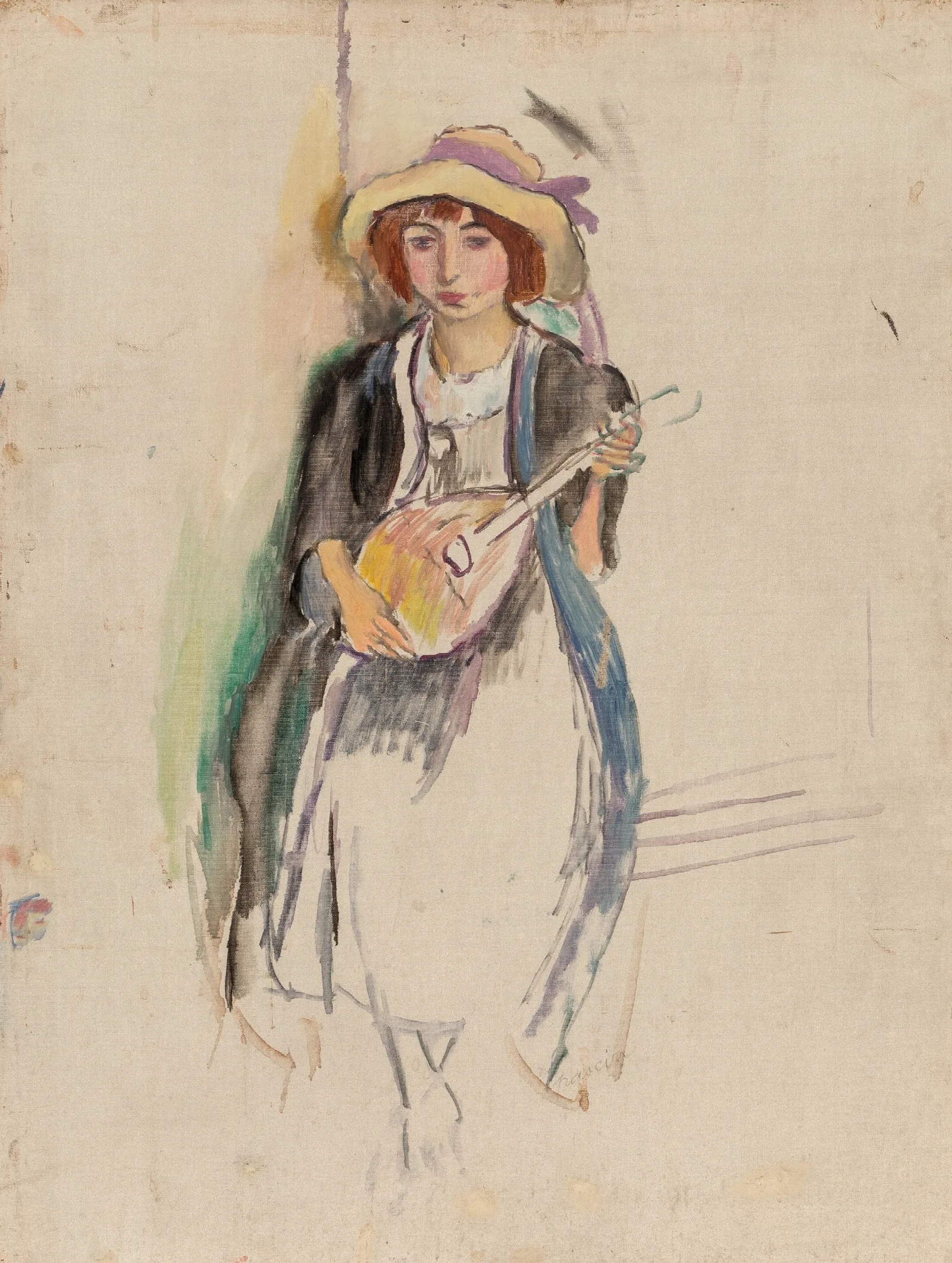 Fille A La Mandoline Wall Art by Jules Pascin - Canvas Print