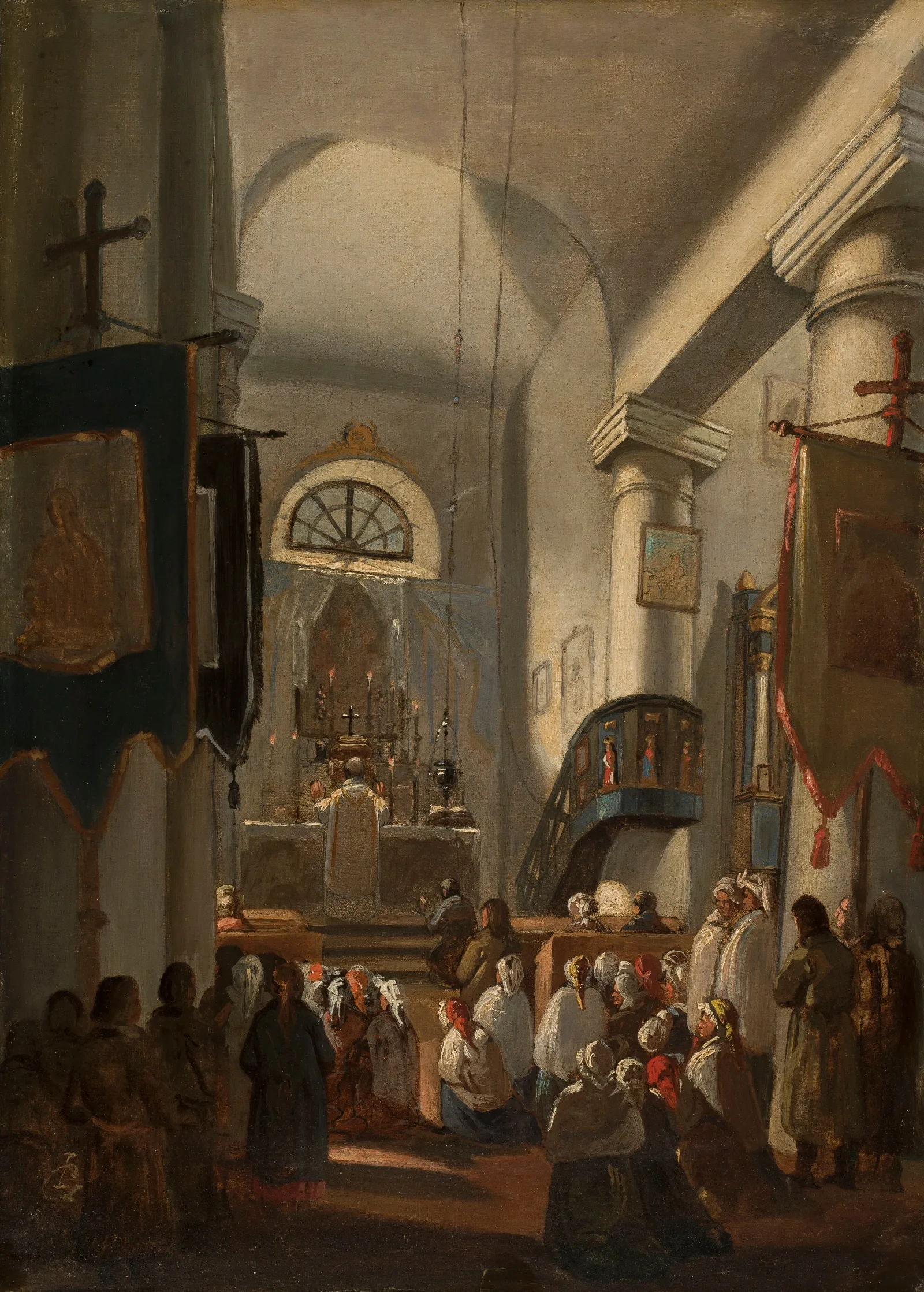 Church Interior With Staffage Wall Art by Ignacy Gierdziejewski - Canvas Print