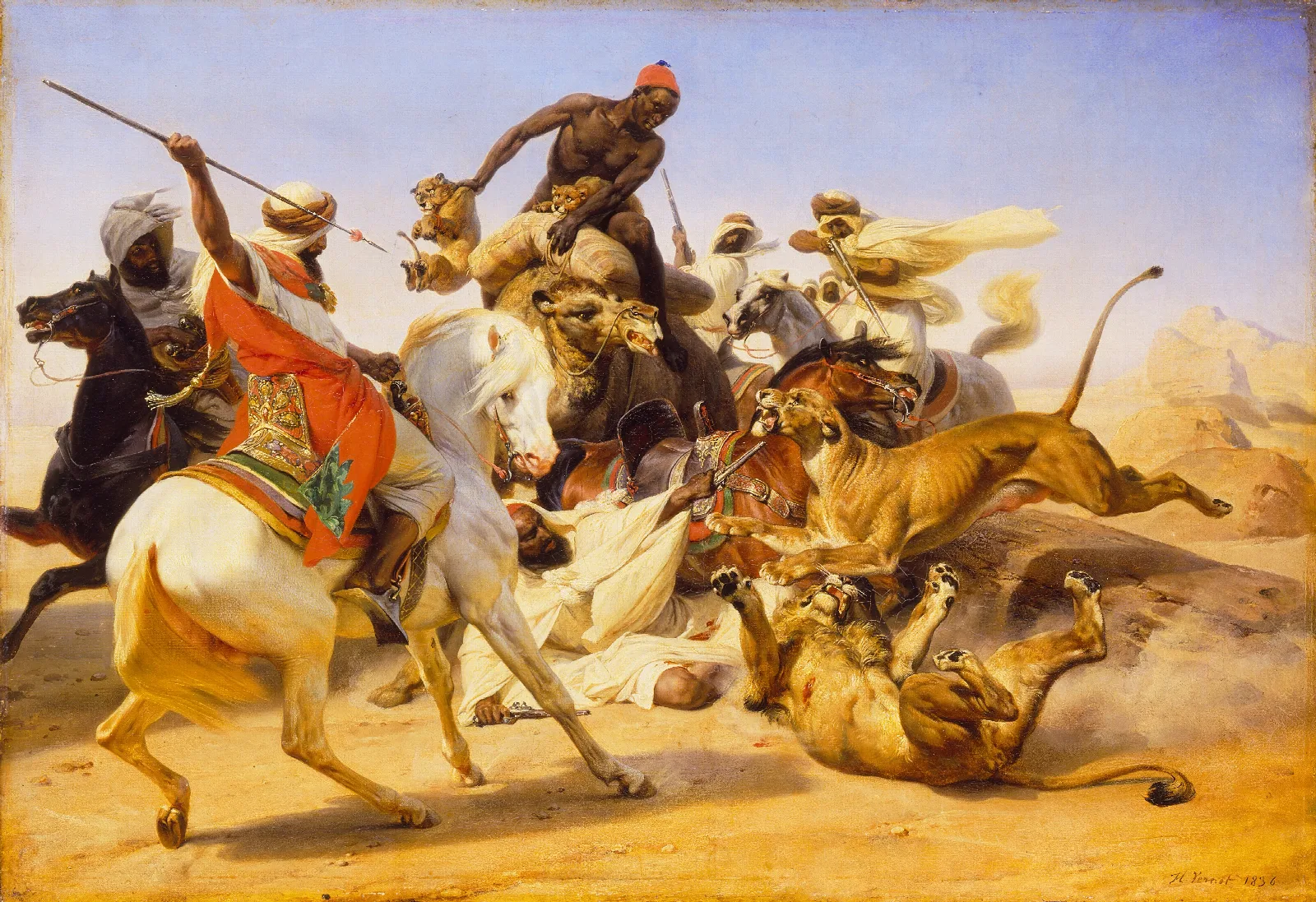 The Lion Hunt 2 Wall Art by Horace Vernet - Canvas Print