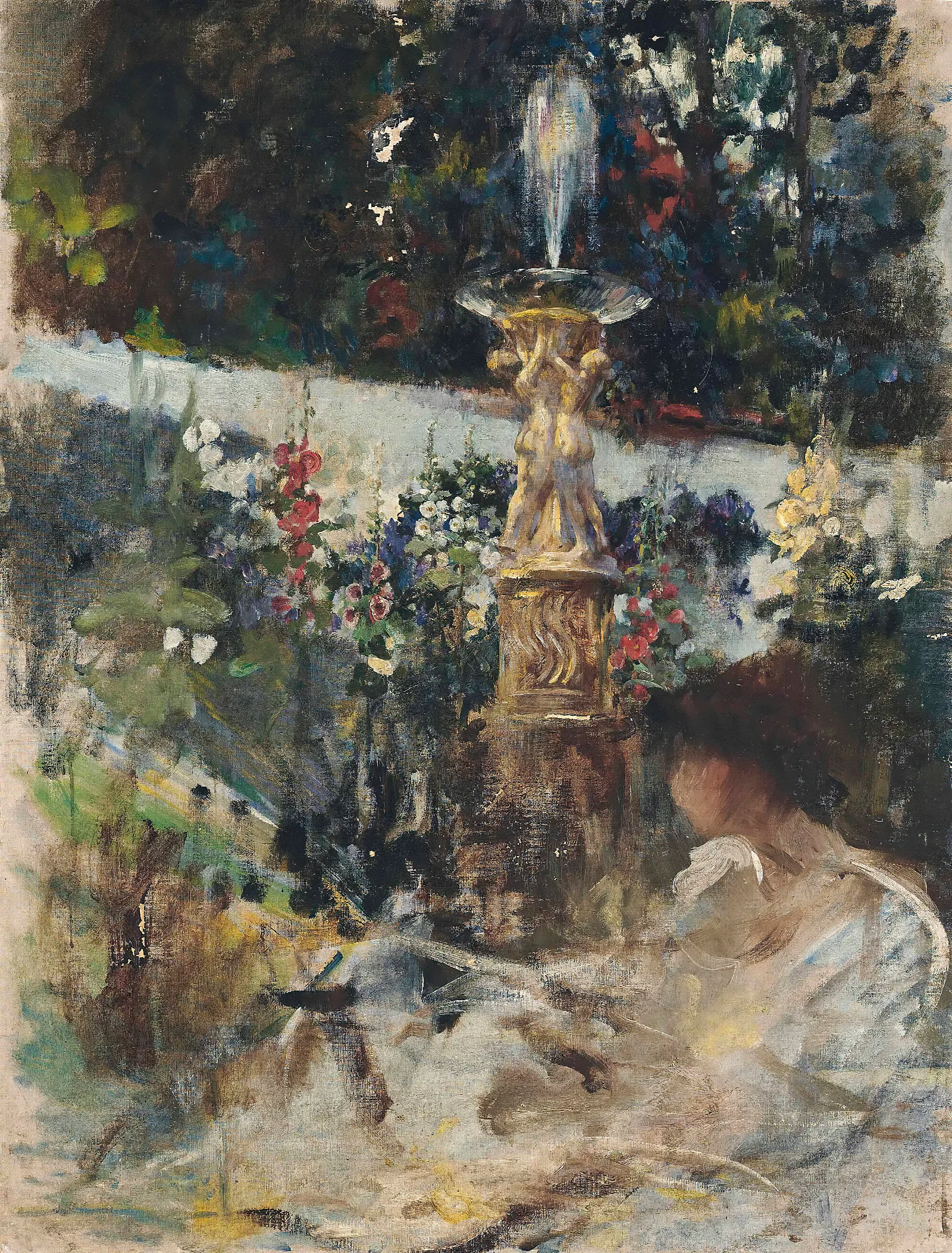 Reading By The Fountain Wall Art by James Jebusa Shannon - Canvas Print