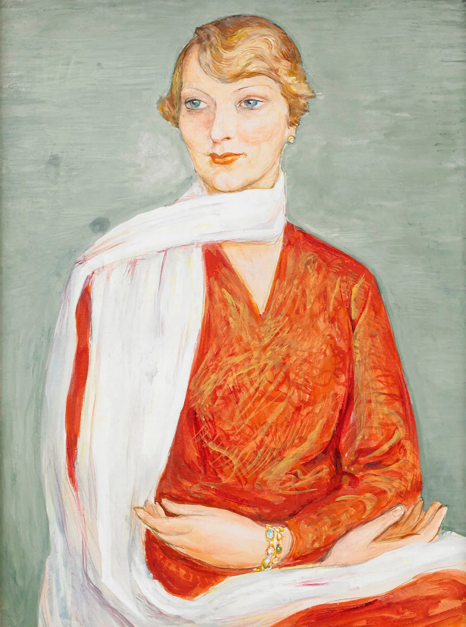 Damen Med Den Vita Sjalen Wall Art by Nils Dardel - Canvas Print