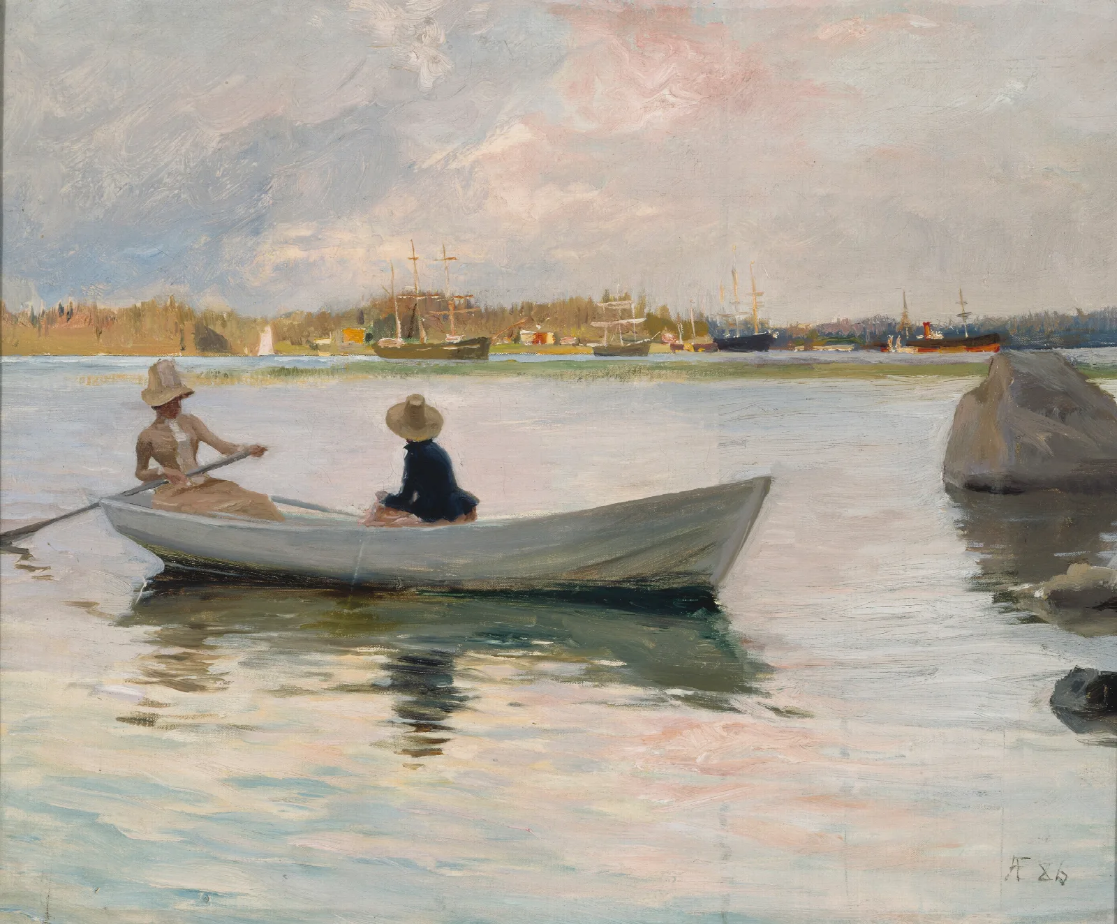 Girls In A Rowing Boat Wall Art by Albert Edelfelt - Canvas Print