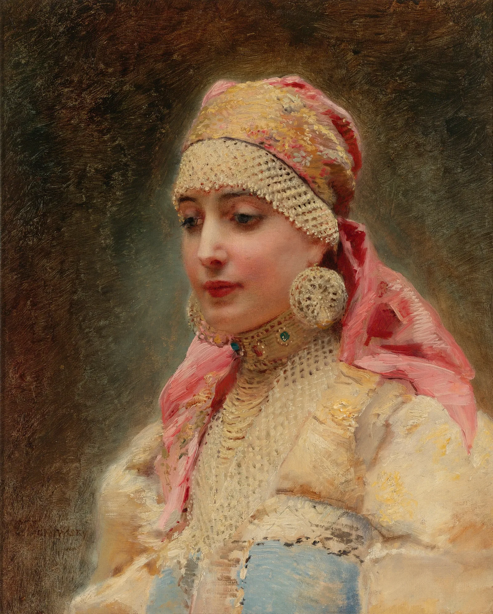 Portrait Of A Boyarina Wall Art by Konstantin Egorovich Makovsky - Canvas Print