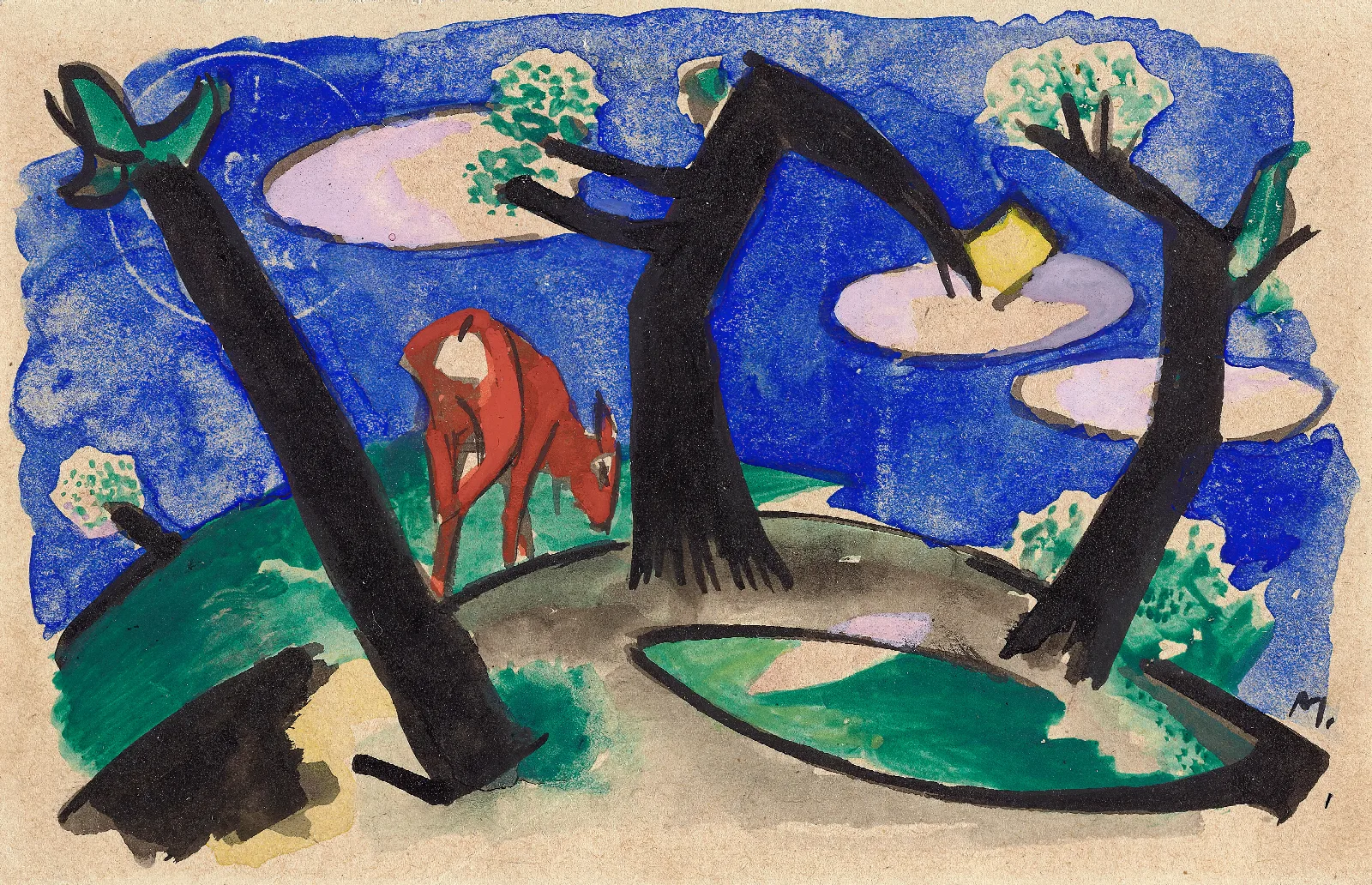Landscape With A Red Animal Wall Art by Franz Marc - Canvas Print