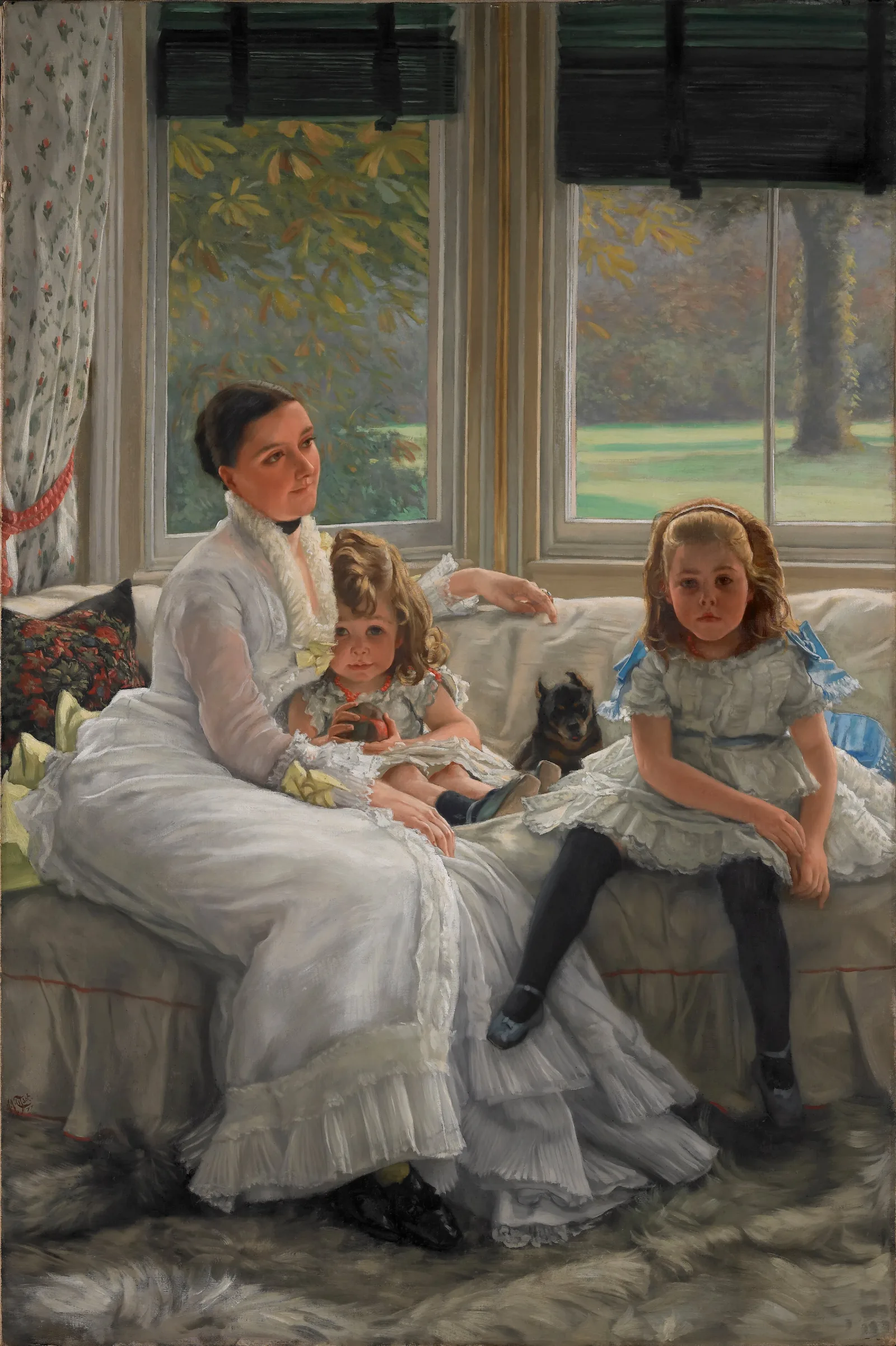 Portrait Of Mrs Catherine Smith Gill And Two Of Her Children Wall Art by James Tissot - Canvas Print