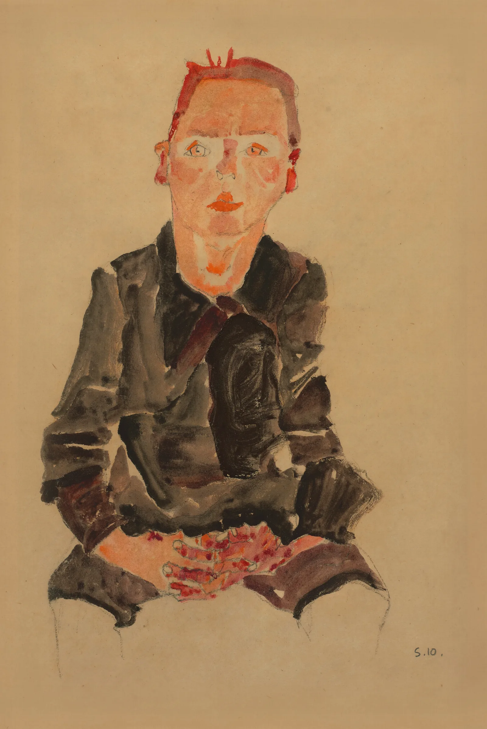 Sitzender Bub Mit Gefalteten Handen Wall Art by Egon Schiele - Canvas Print
