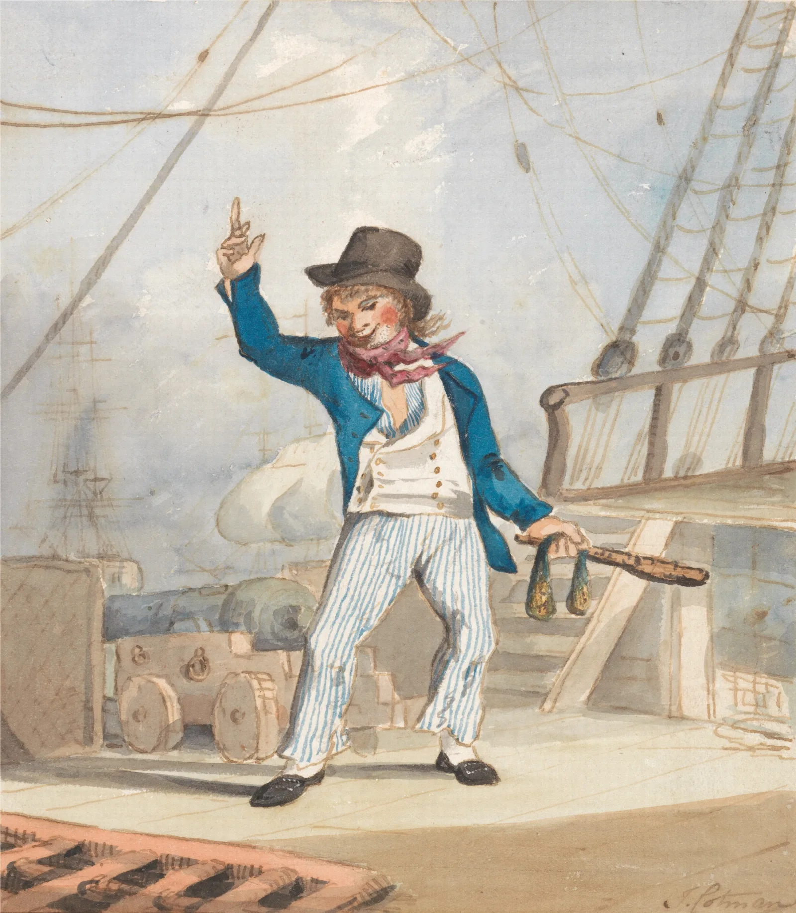 Caricature Of A Sailor One Of A Set Of Three Wall Art by John Sell Cotman - Canvas Print
