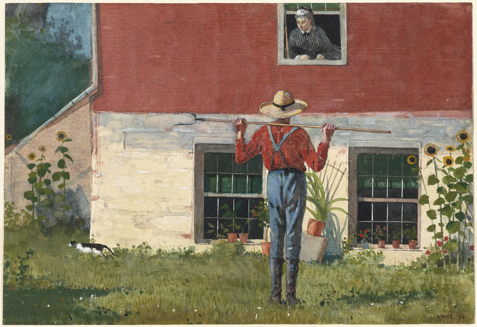 In The Garden Rustic Courtship Wall Art by Winslow Homer - Canvas Print