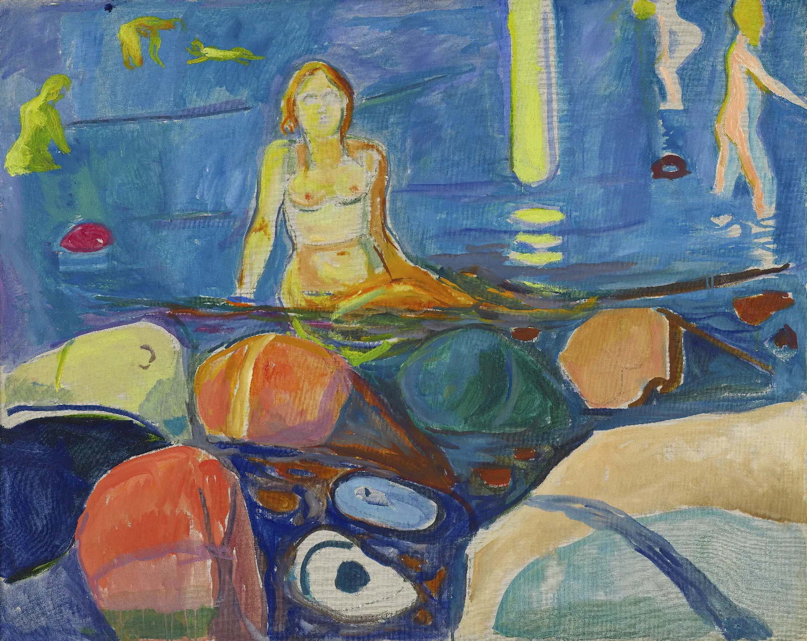 Bathing Woman And Children Wall Art by Edvard Munch - Canvas Print