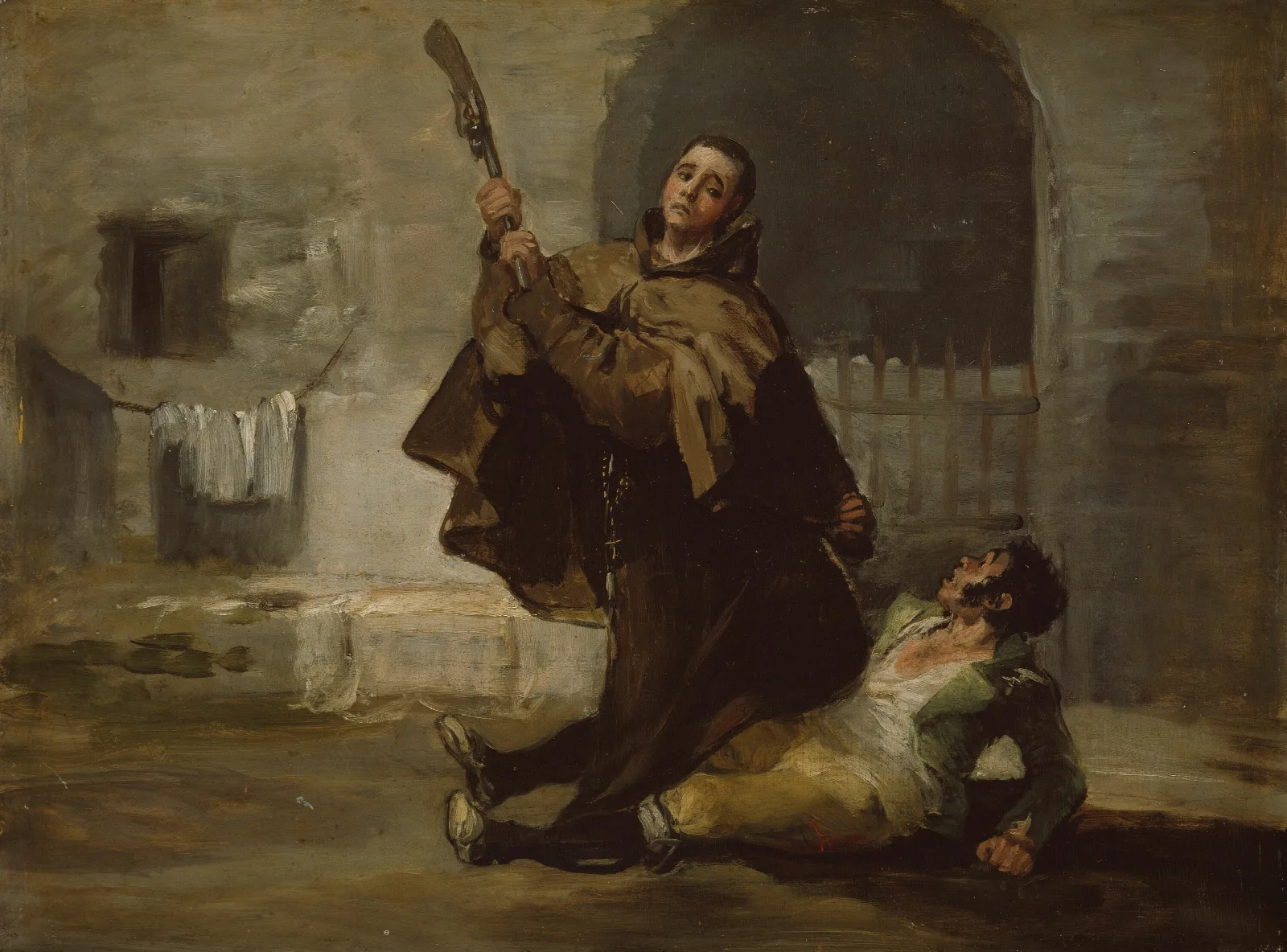 Friar Pedro Clubs El Maragato With The Butt Of The Gun Wall Art by Francisco de Goya - Canvas Print