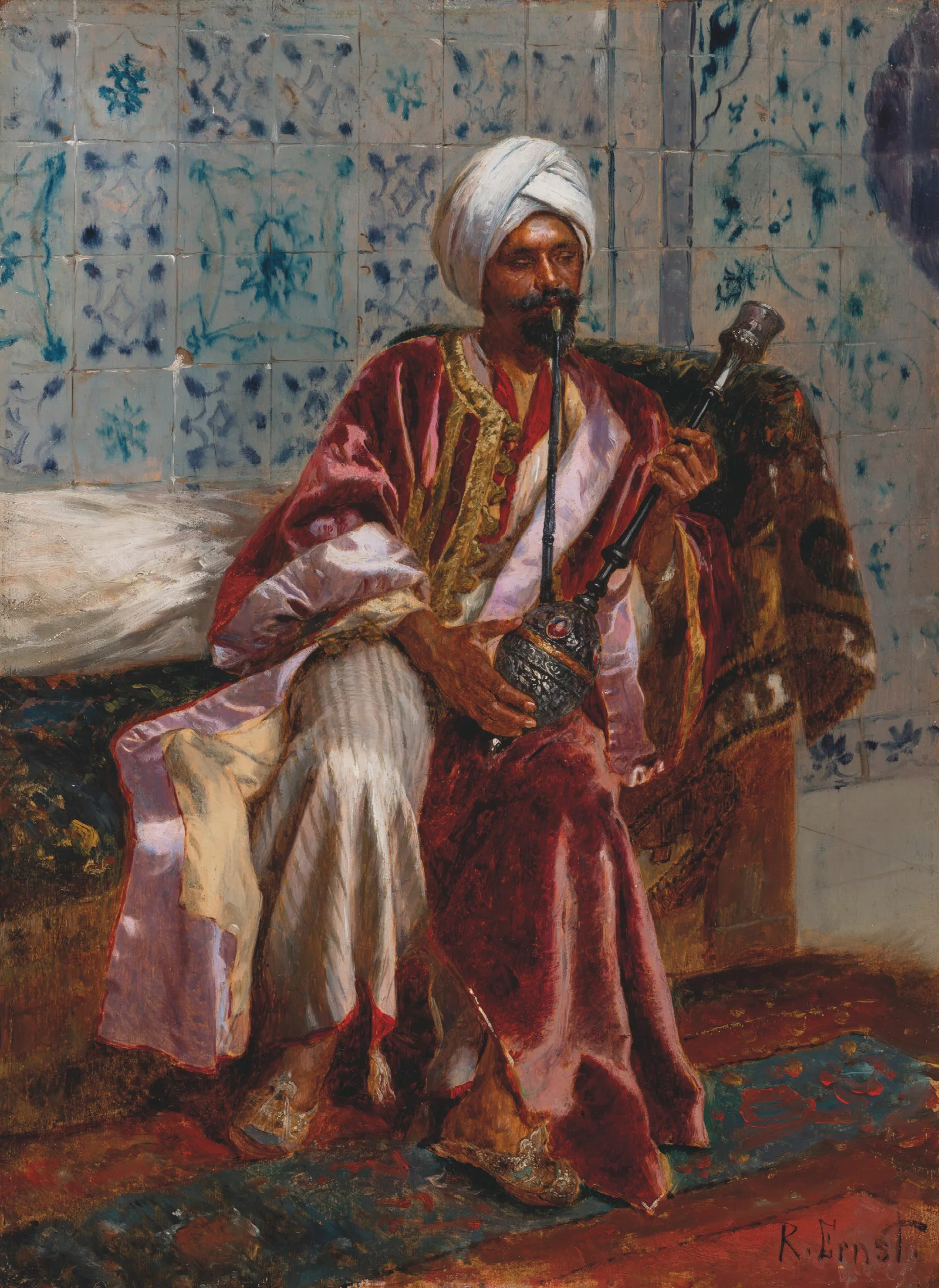 Arab Smoking A Nargilah Wall Art by Rudolf Ernst - Canvas Print