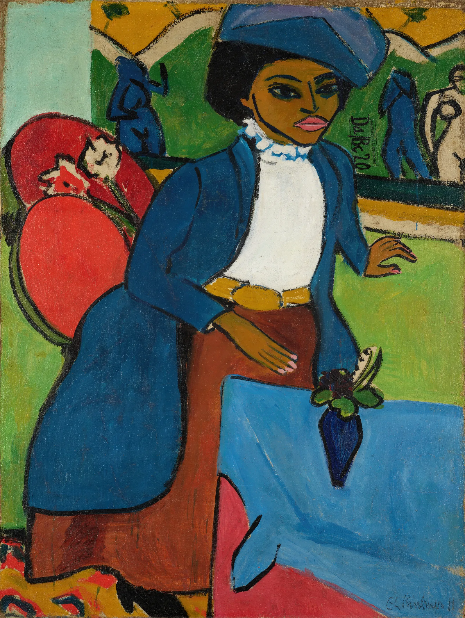 Frauenbildnis Portrait Of A Woman Wall Art by Ernst Ludwig Kirchner - Canvas Print