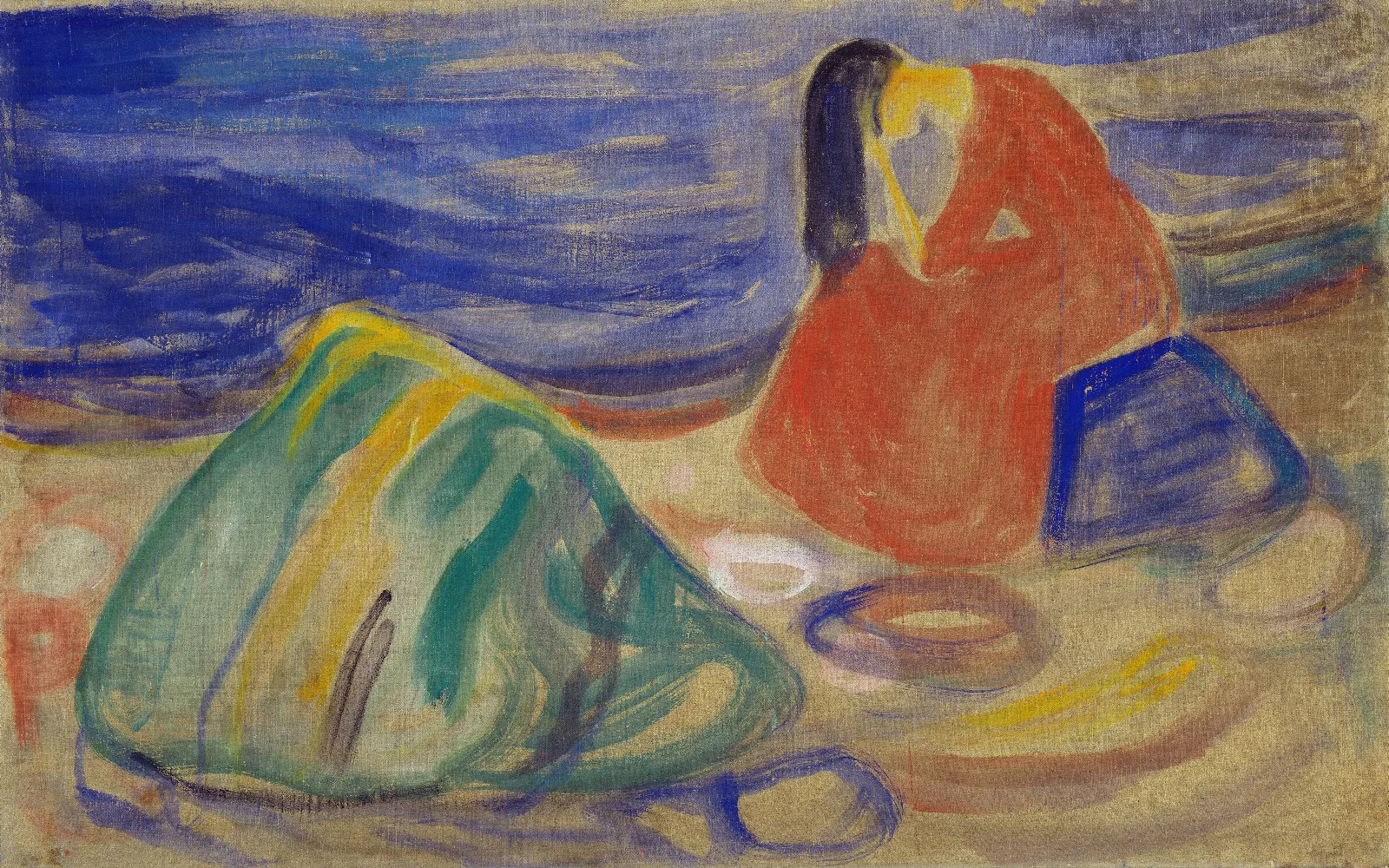 Melancholy Weeping Woman On The Beach Wall Art by Edvard Munch - Canvas Print