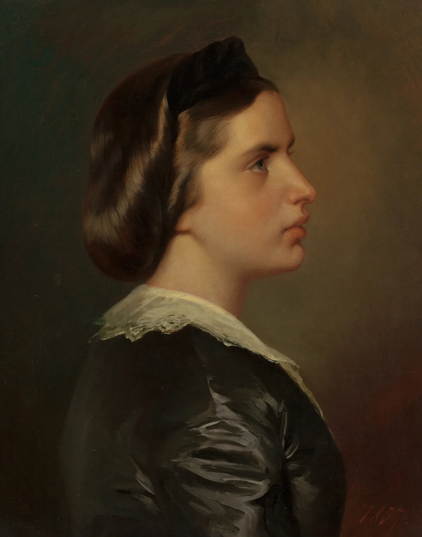 Portrait Of A Young Woman In Profile 3 Wall Art by Franz Xaver Winterhalter - Canvas Print