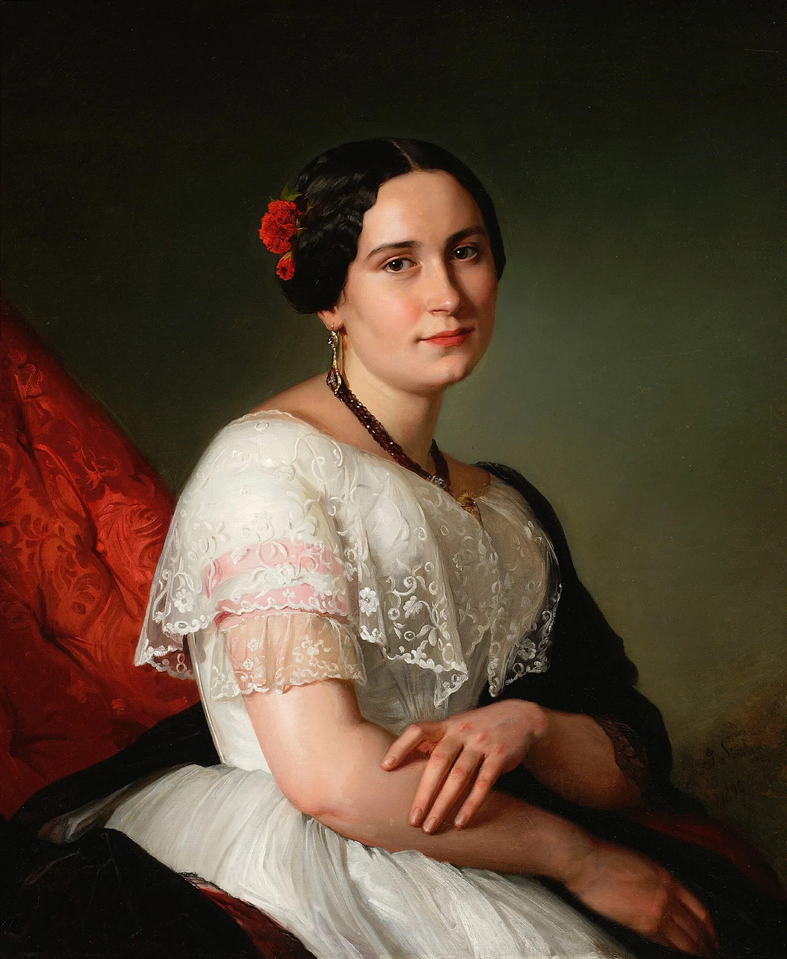 Portrait Of Katarzyna Jahn Artists Sister Wall Art by Józef Simmler - Canvas Print