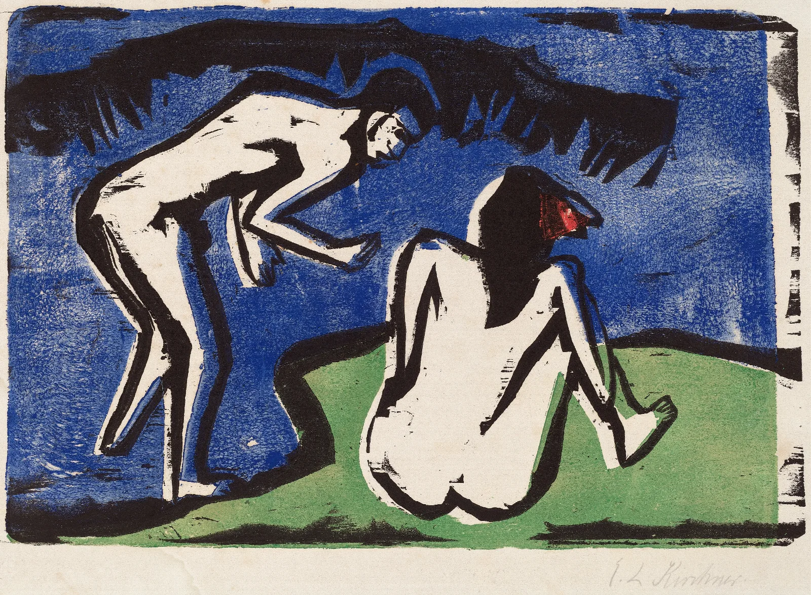 Bathing Couple Wall Art by Ernst Ludwig Kirchner - Canvas Print
