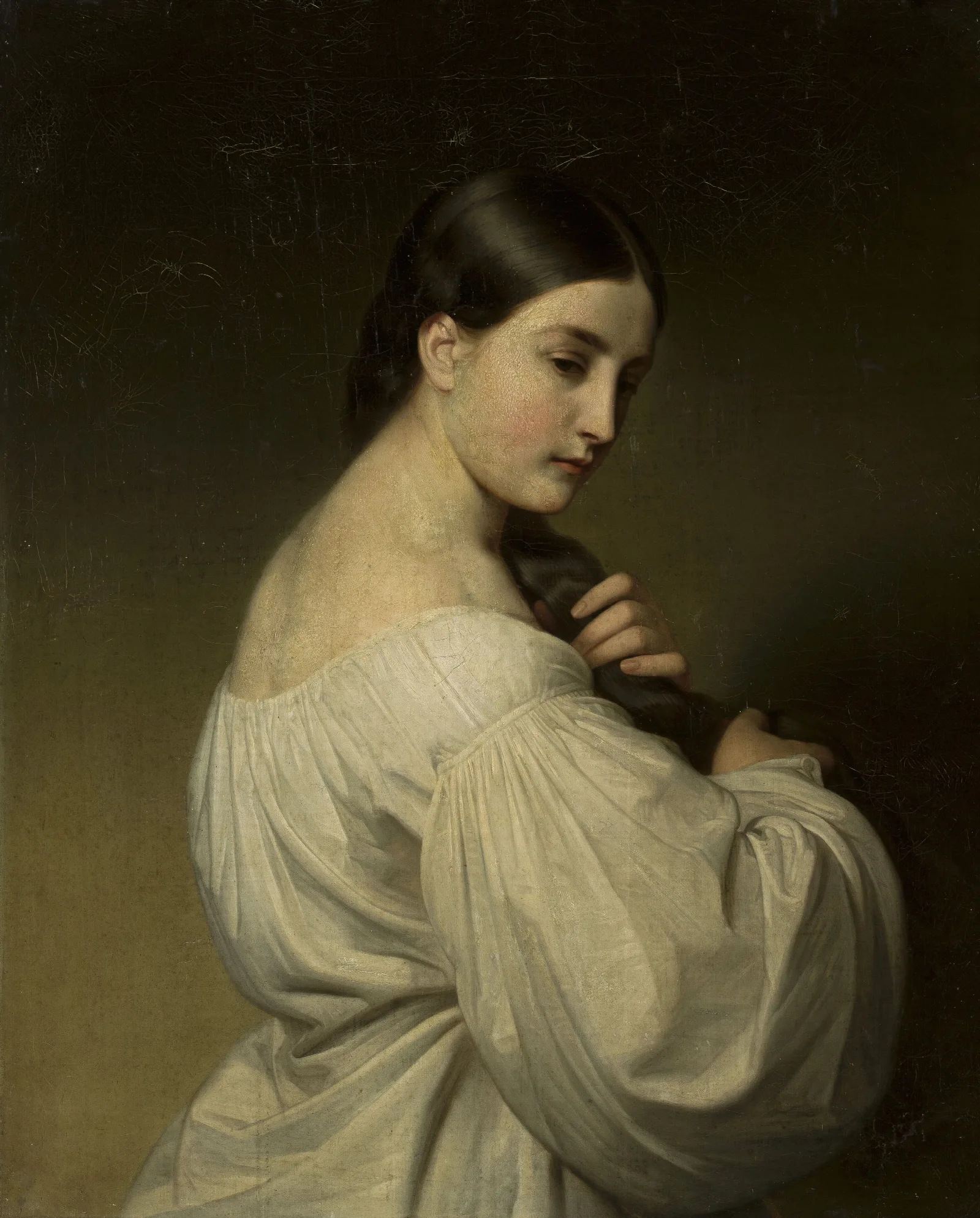 Portrait Of A Young Woman 83 Wall Art by Friedrich von Amerling - Canvas Print