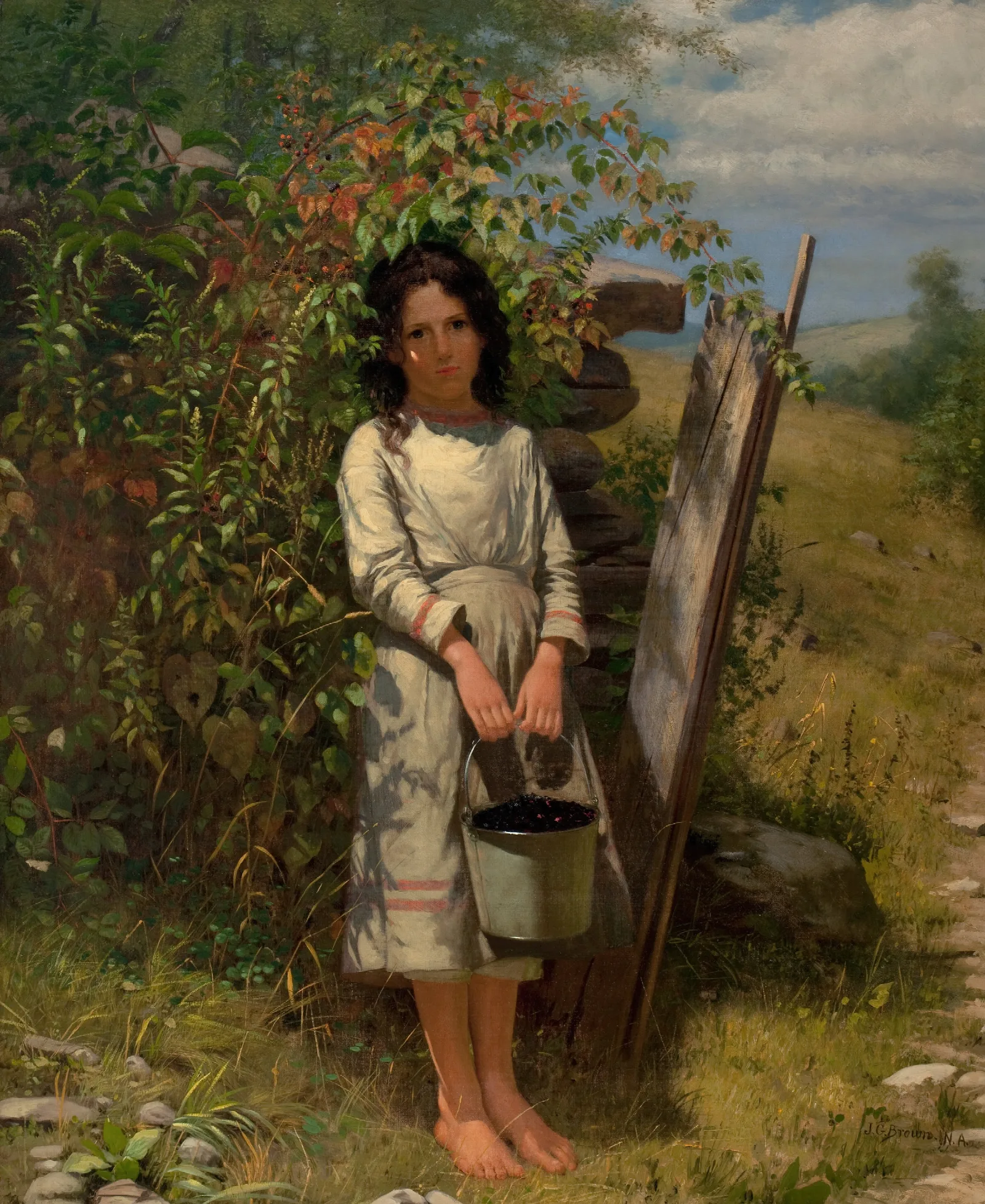 Blackberry Picking Wall Art by John George Brown - Canvas Print