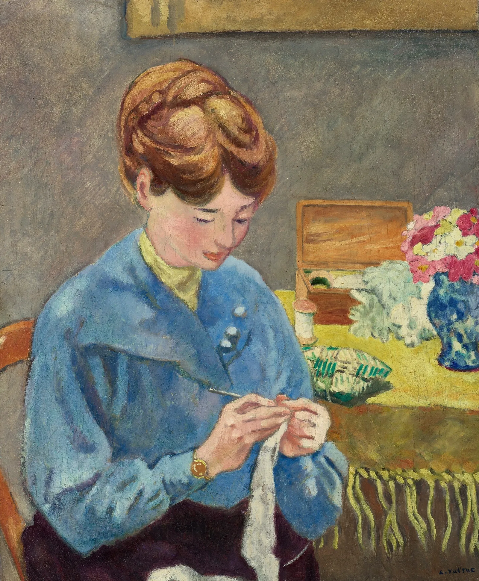 Femme Tricotant 2 Wall Art by Louis Valtat - Canvas Print