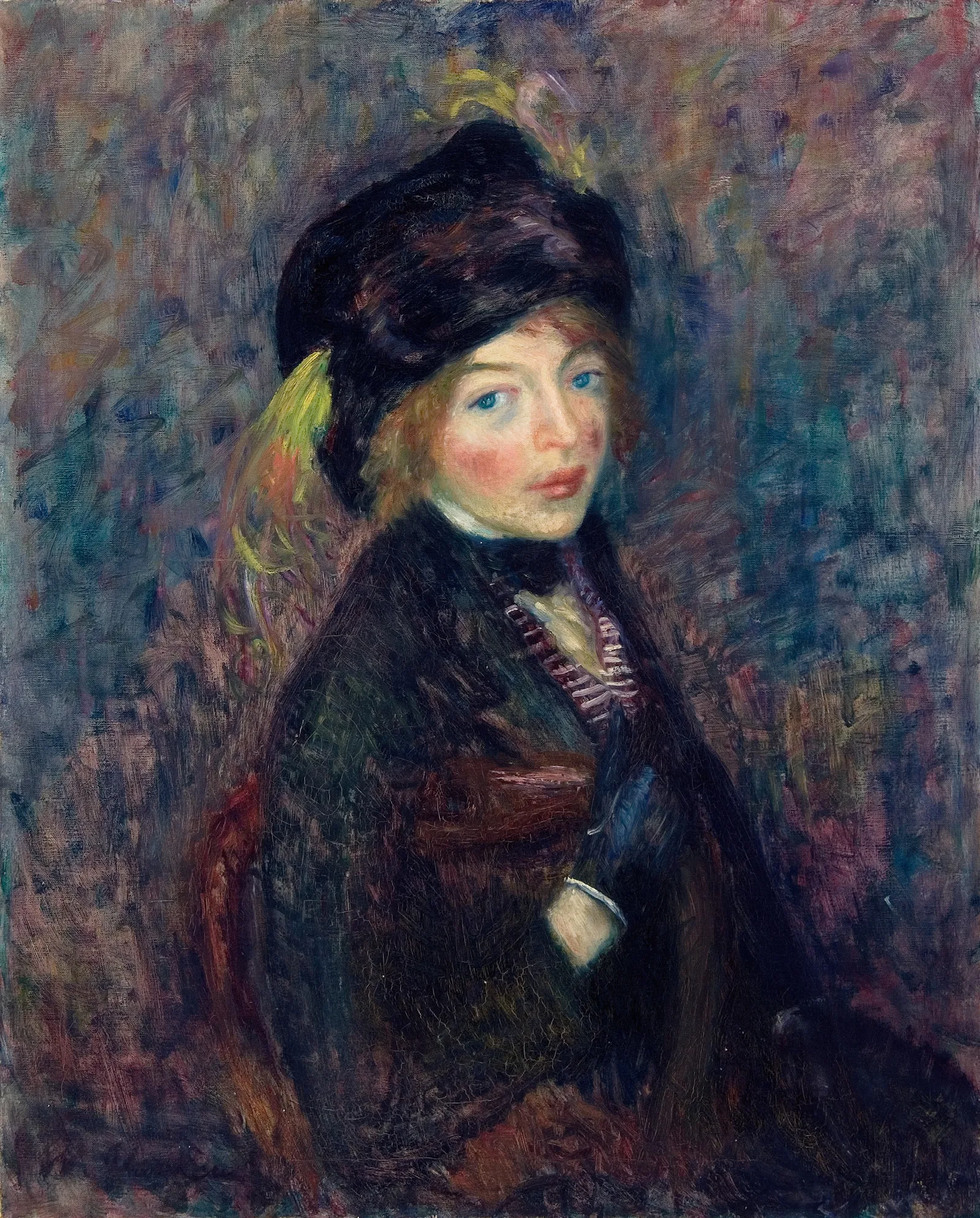 Head Of Girl Feather In Turban Wall Art by William James Glackens - Canvas Print