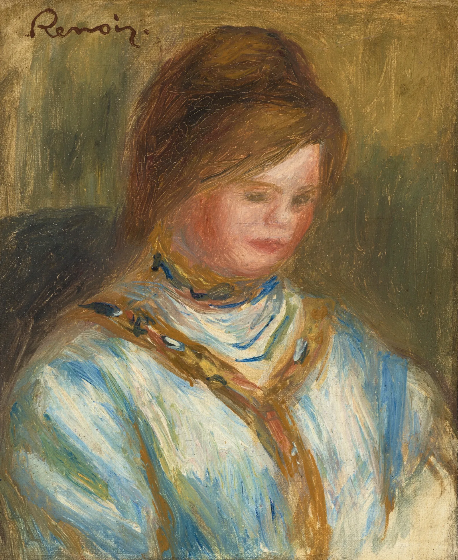Femme Au Corsage Bleu Wall Art by Pierre-Auguste Renoir - Canvas Print