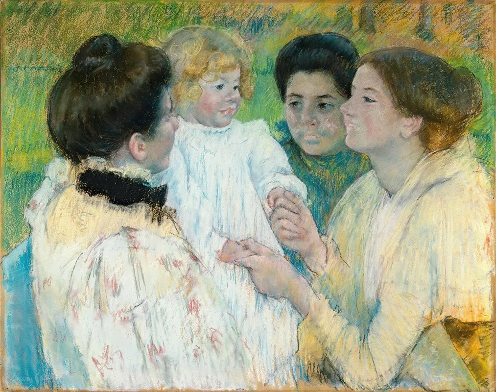Women Admiring A Child Wall Art by Mary Cassatt - Canvas Print