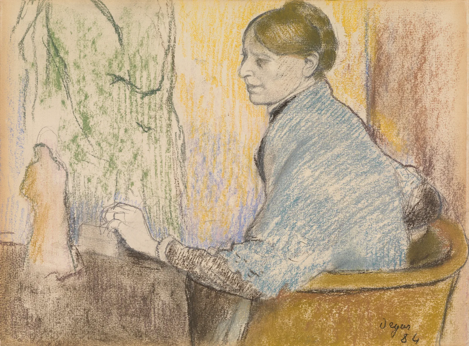 Madame Henri Rouart In An Armchair In Front Of A Small Table With A Tanagra Statuette Wall Art by Edgar Degas - Canvas Print