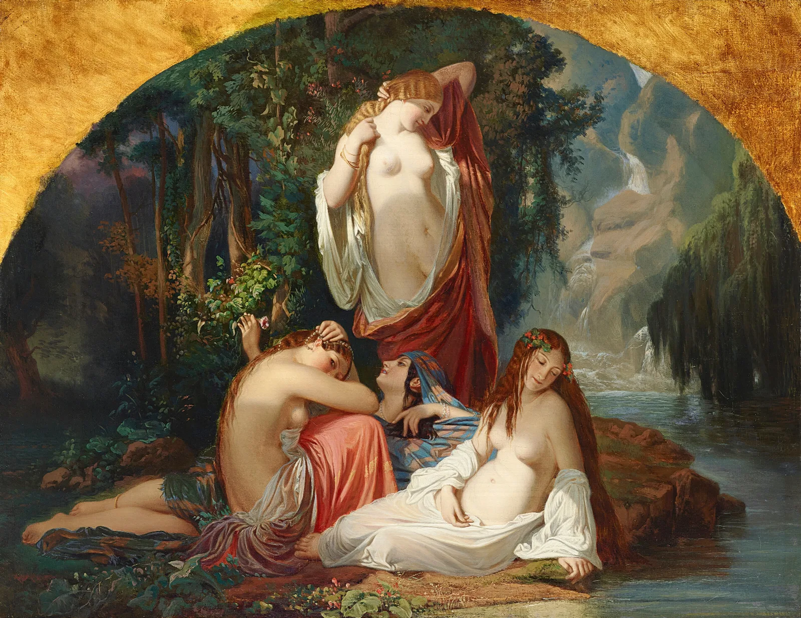 Les Baigneuses Les Filles De La Source 2 Wall Art by Henri Lehmann - Canvas Print