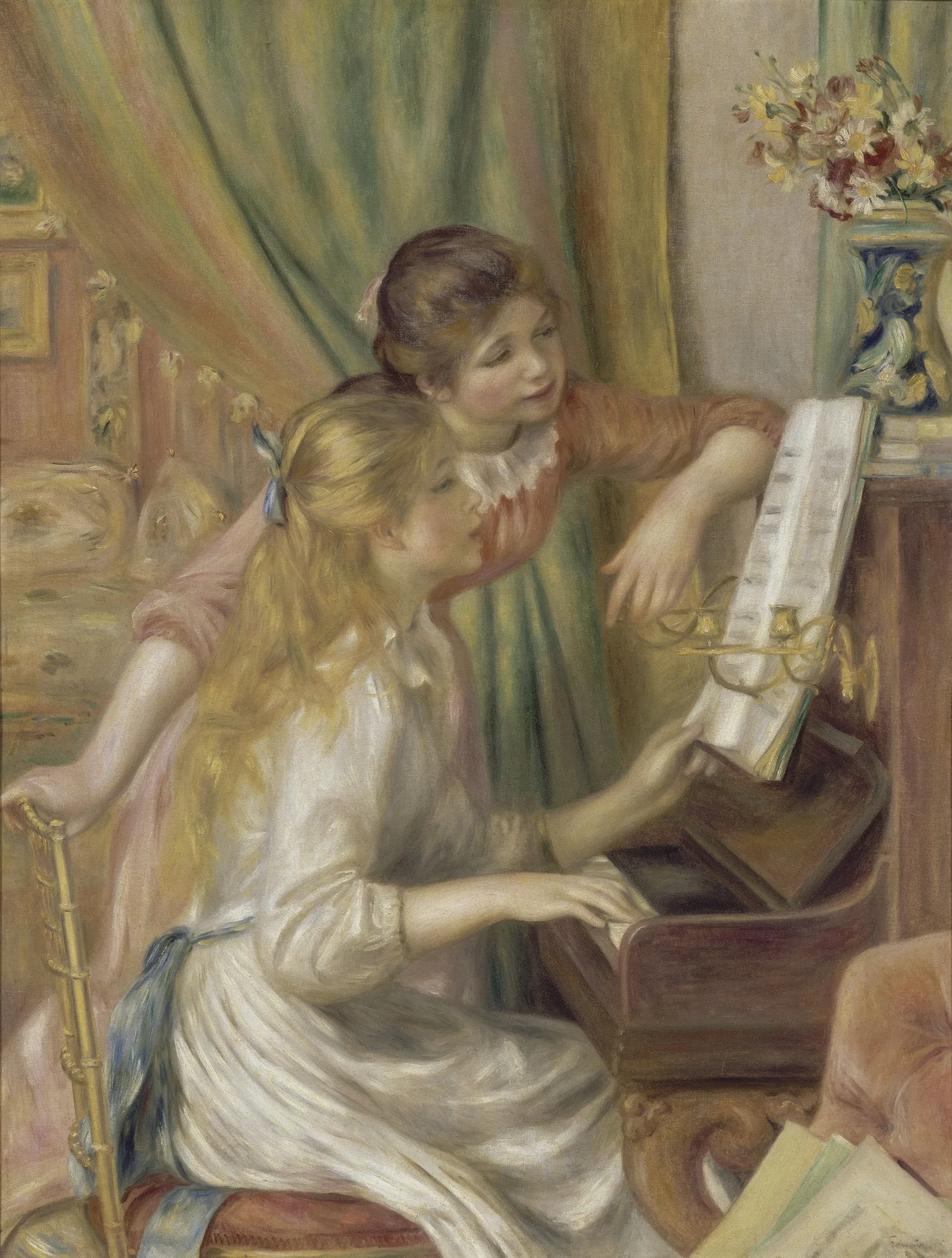 Young Girls At The Piano Wall Art by Pierre-Auguste Renoir - Canvas Print