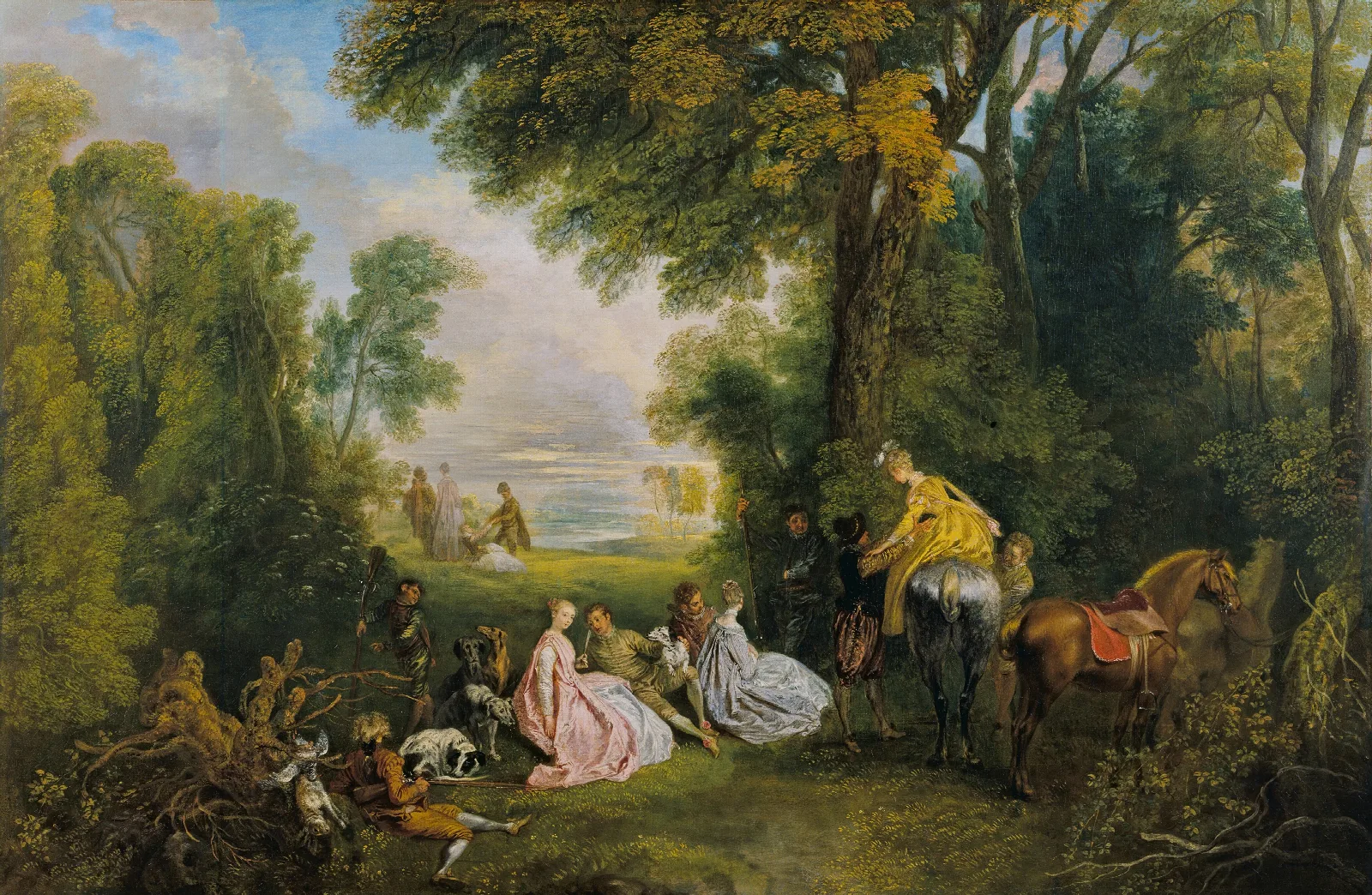 Rendez Vous De Chasse Wall Art by Jean-Antoine Watteau - Canvas Print