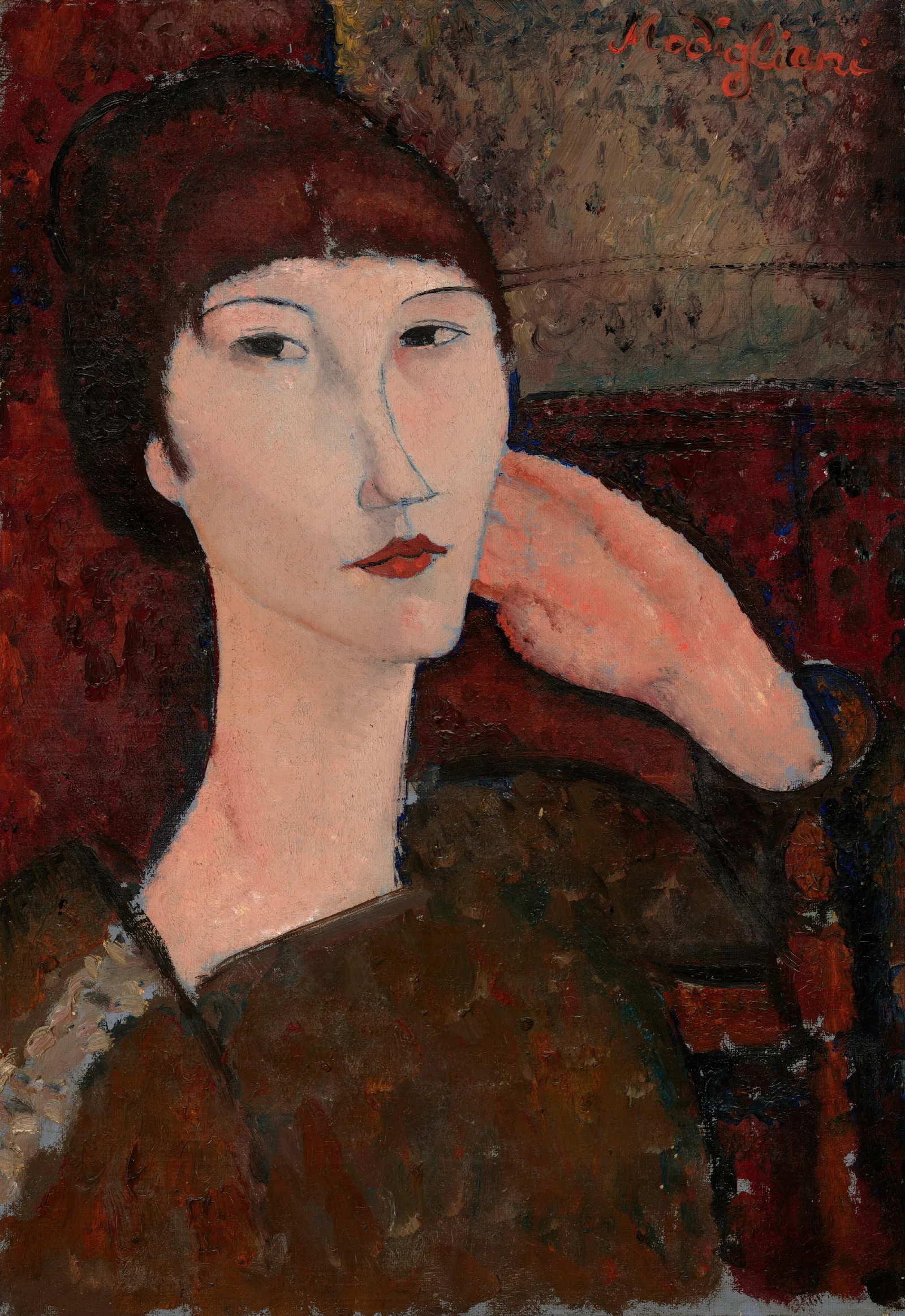 Adrienne Woman With Bangs Wall Art by Amedeo Modigliani - Canvas Print