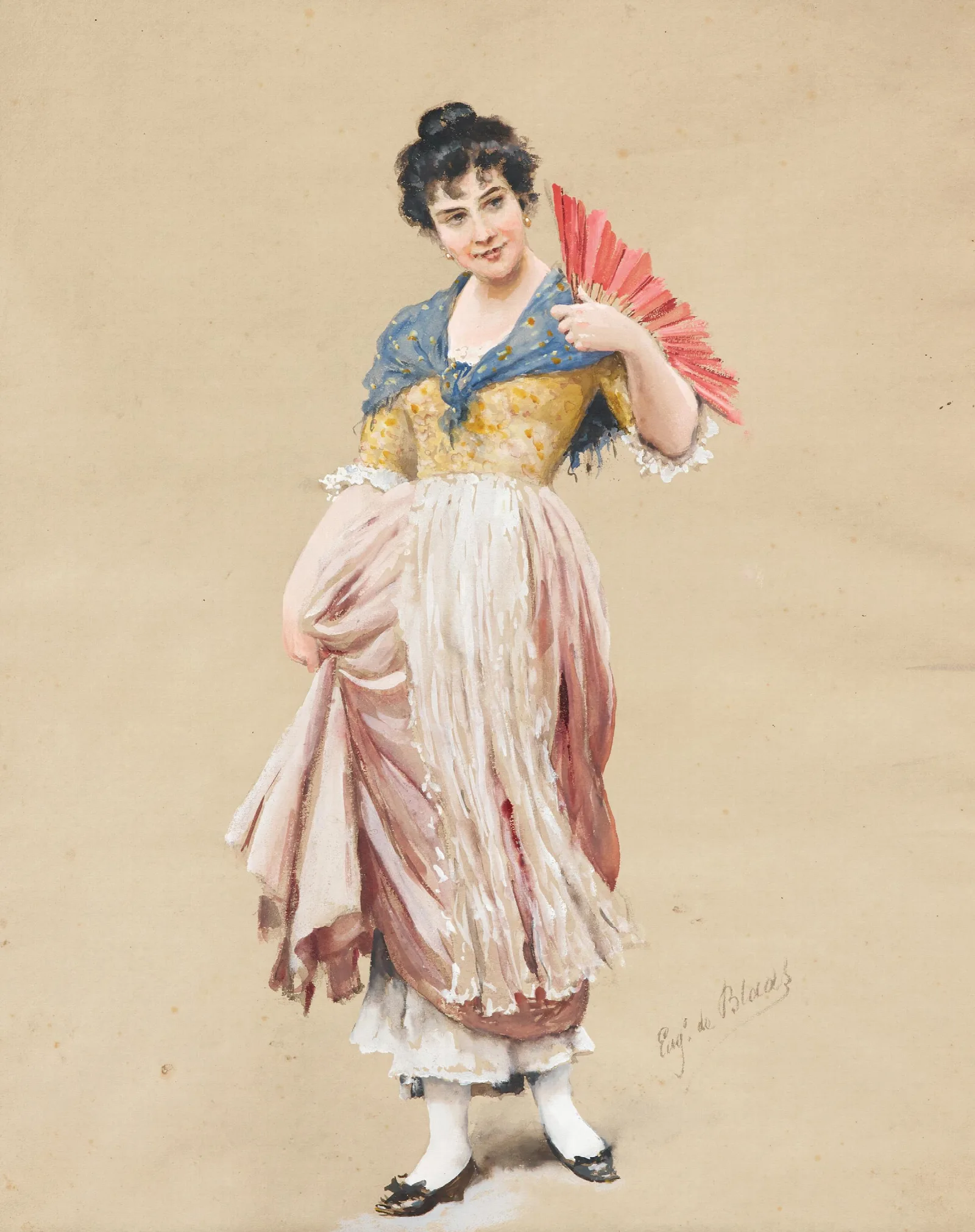 A Young Lady With A Red Fan 2 Wall Art by Eugen von Blaas - Canvas Print