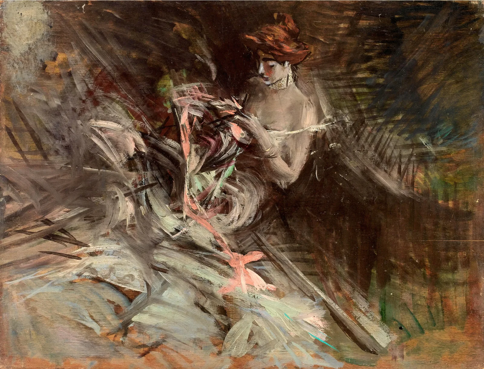 The Ball Gown Interior With Young Girl Sewing Wall Art by Giovanni Boldini - Canvas Print