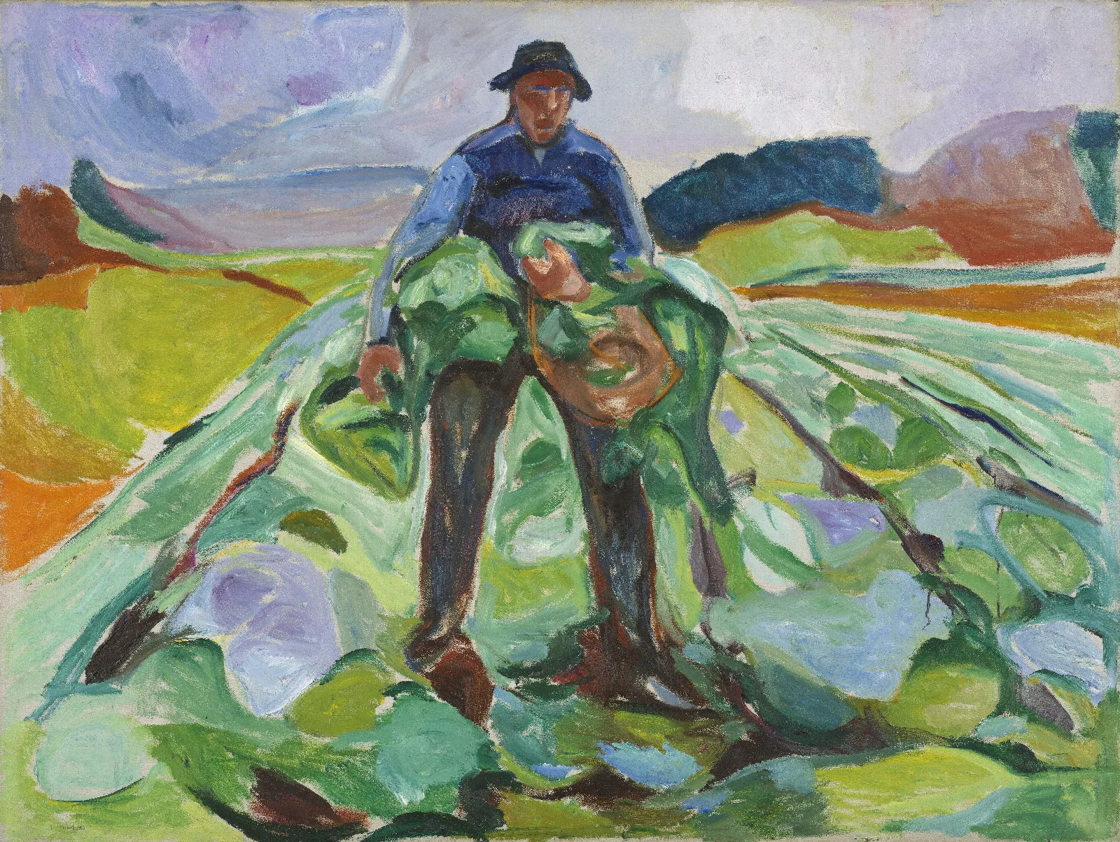 Man In The Cabbage Field Wall Art by Edvard Munch - Canvas Print