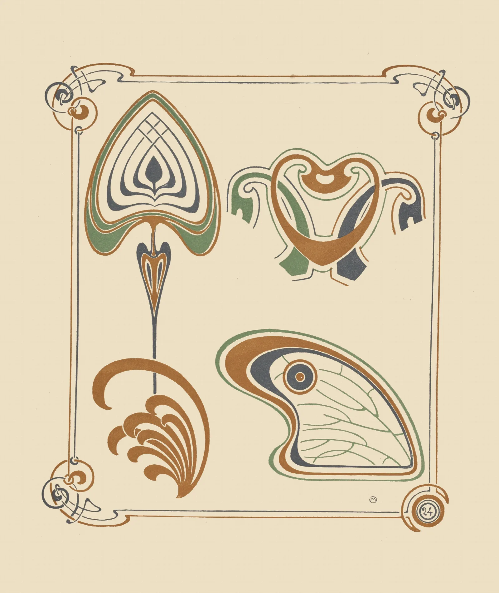Abstract Design Based On Wings And Leaf Shapes Wall Art by Alphonse Mucha - Canvas Print