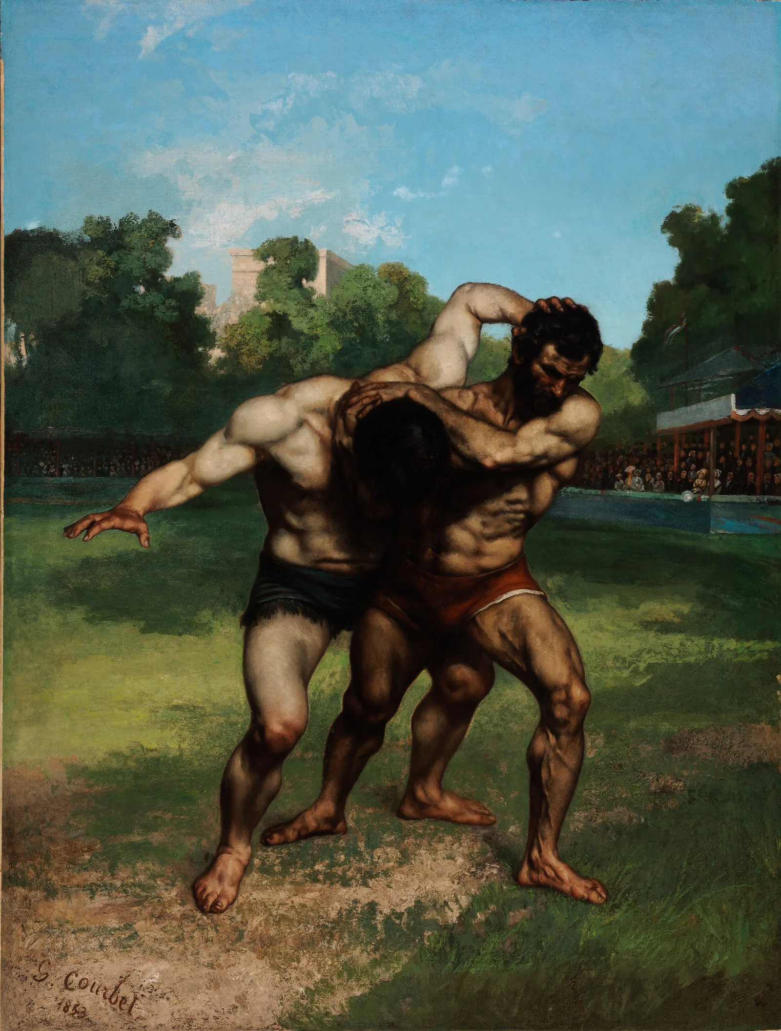 The Wrestlers 2 Wall Art by Gustave Courbet - Canvas Print