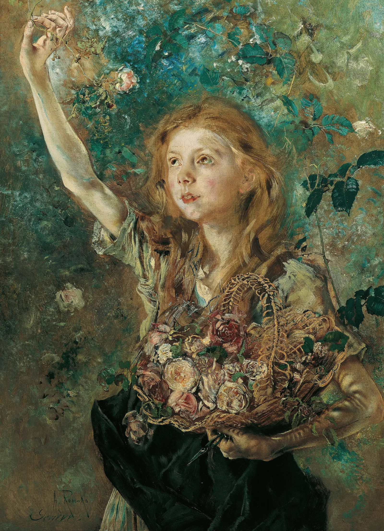 Die Rosenpfluckerin Wall Art by Anton Romako - Canvas Print