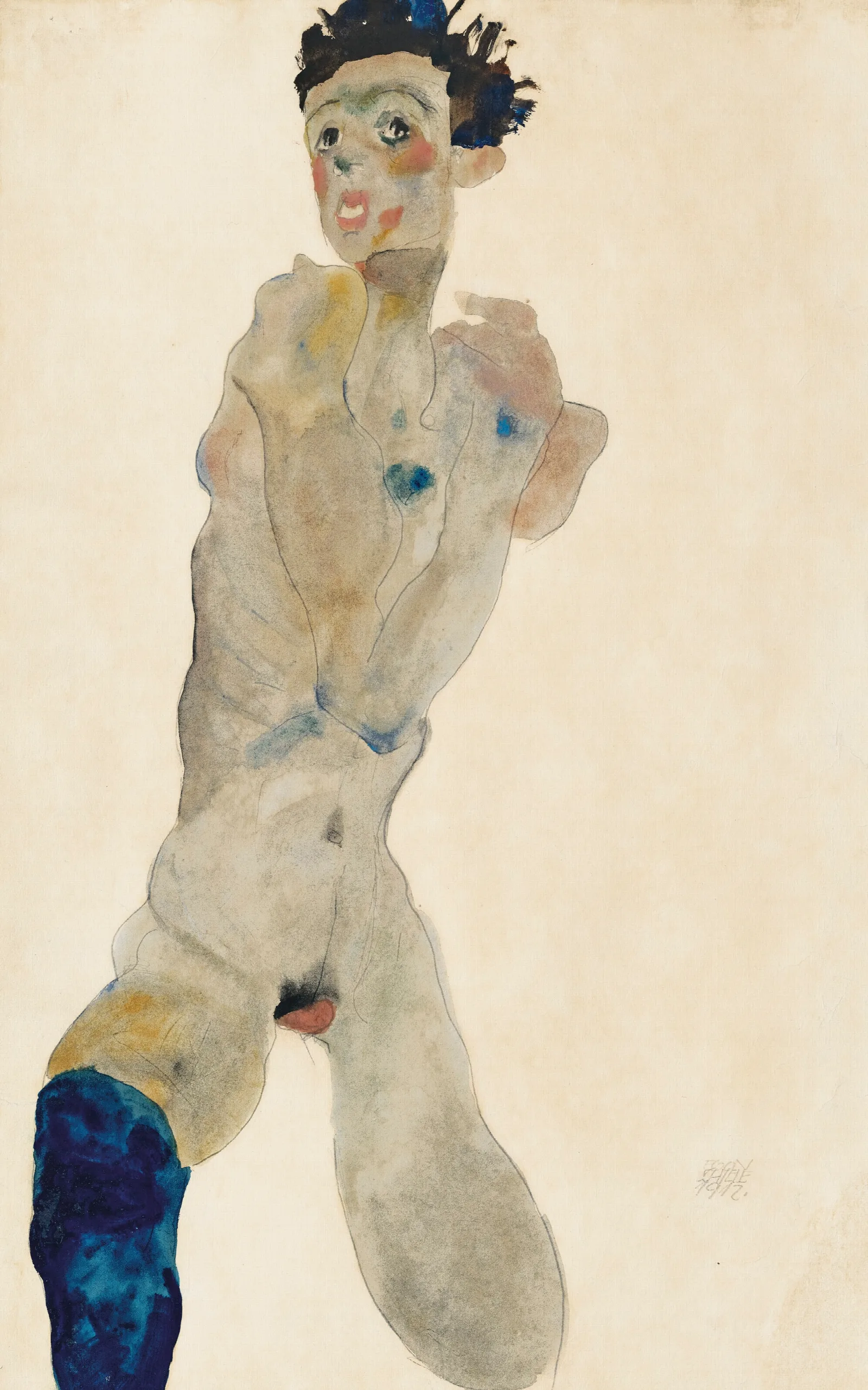 Stehender Mannlicher Akt Mit Verschrankten Armen Selbstportrait Wall Art by Egon Schiele - Canvas Print