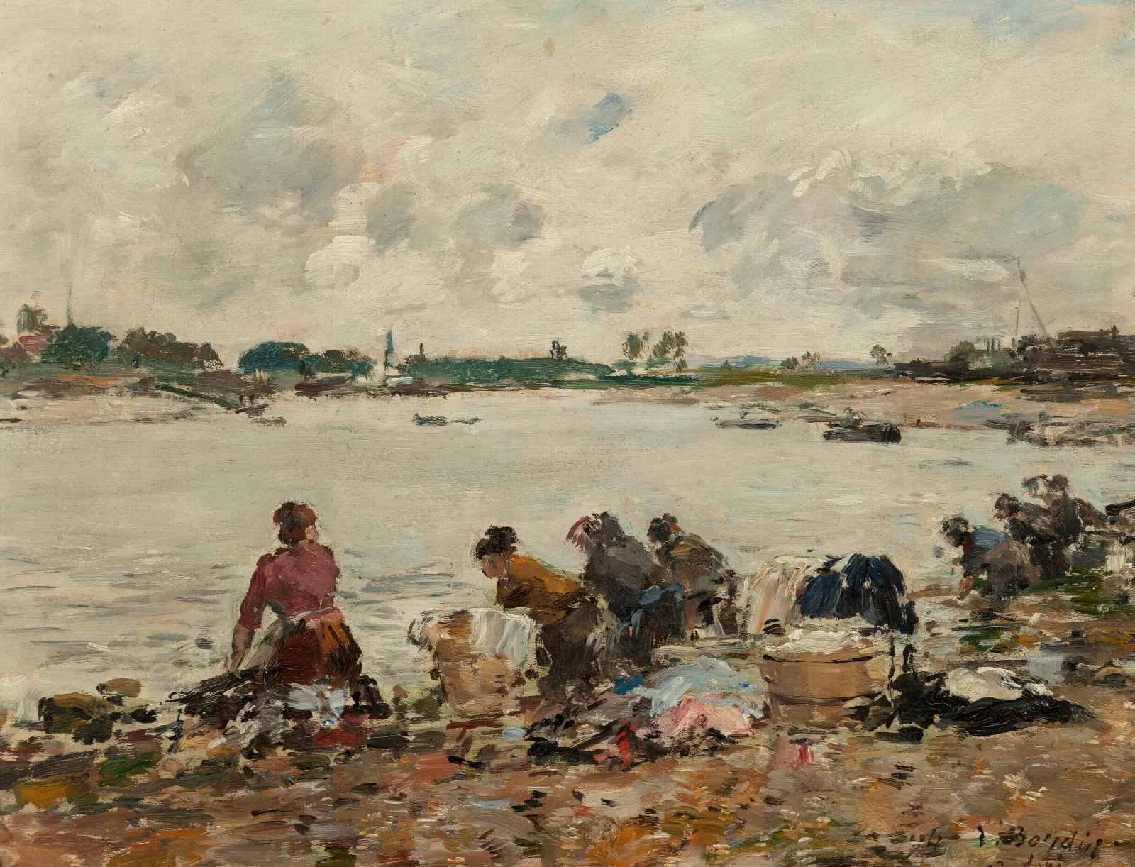 Laveuses Au Bord De La Touques 2 Wall Art by Eugène Boudin - Canvas Print