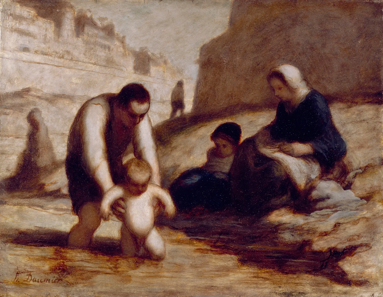 The First Bath Wall Art by Honoré Daumier - Canvas Print