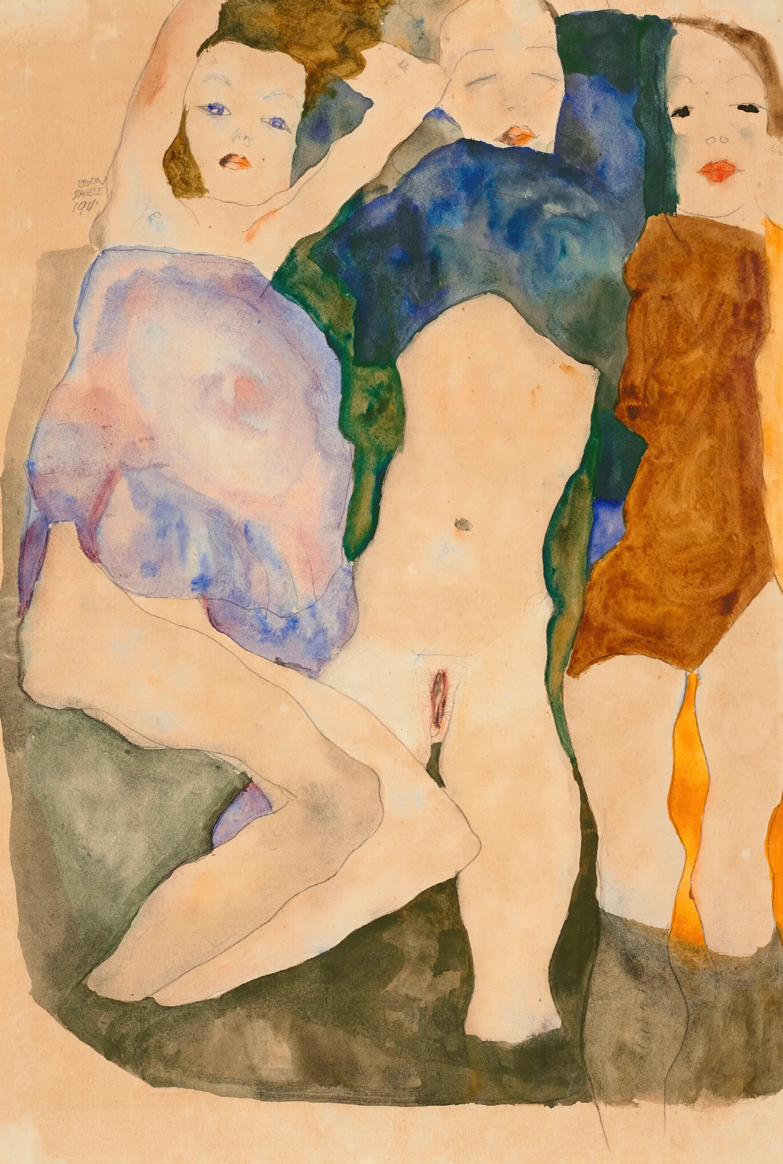 Drei Madchen Wall Art by Egon Schiele - Canvas Print